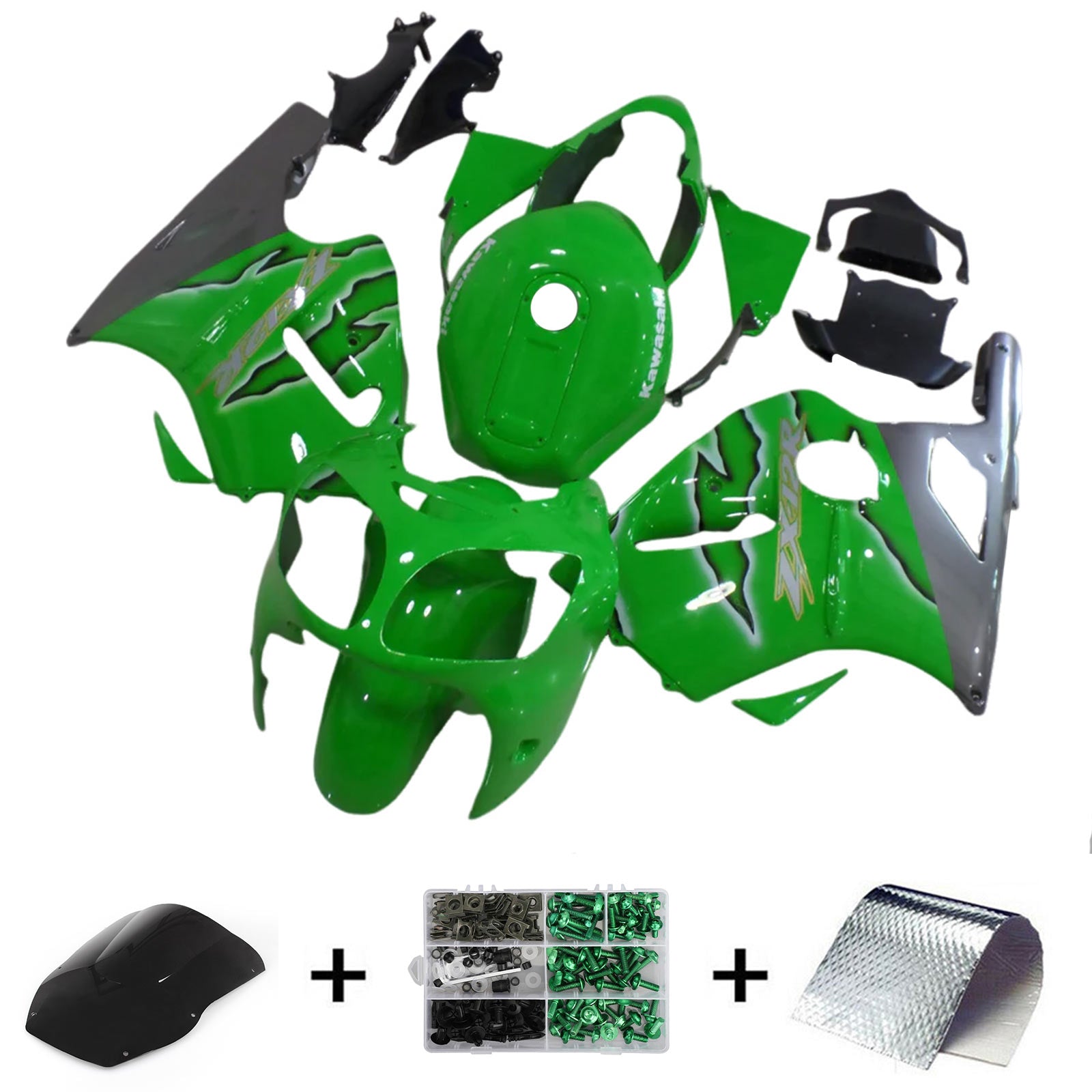 Amotopart 2000-2001 Kawasaki ZX12R Green Grey Fairing Kit