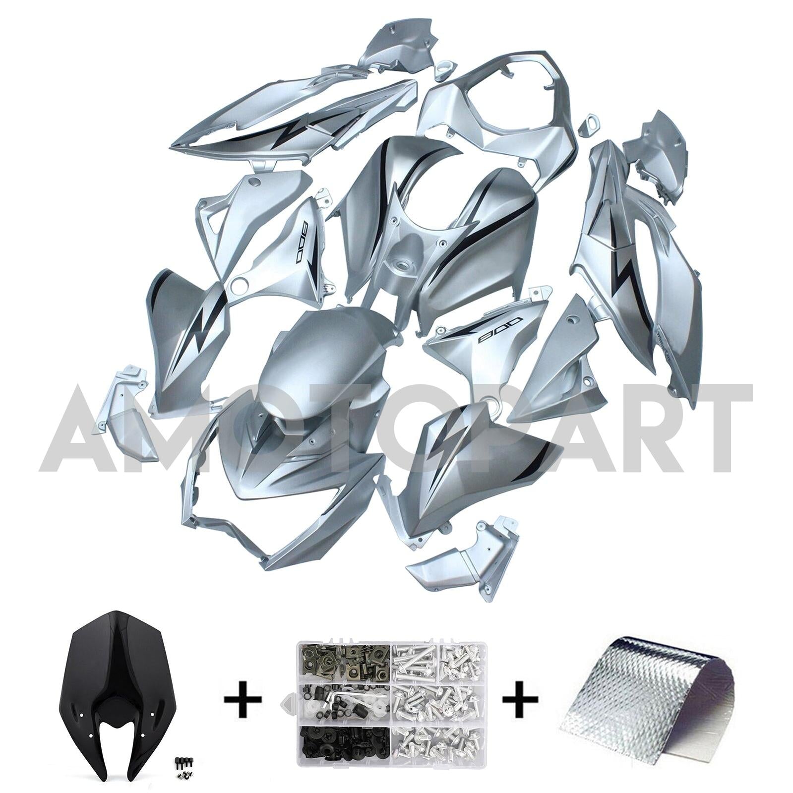 Amotopart 2013-2018 Kawasaki Z800 Silver Fairing Kit