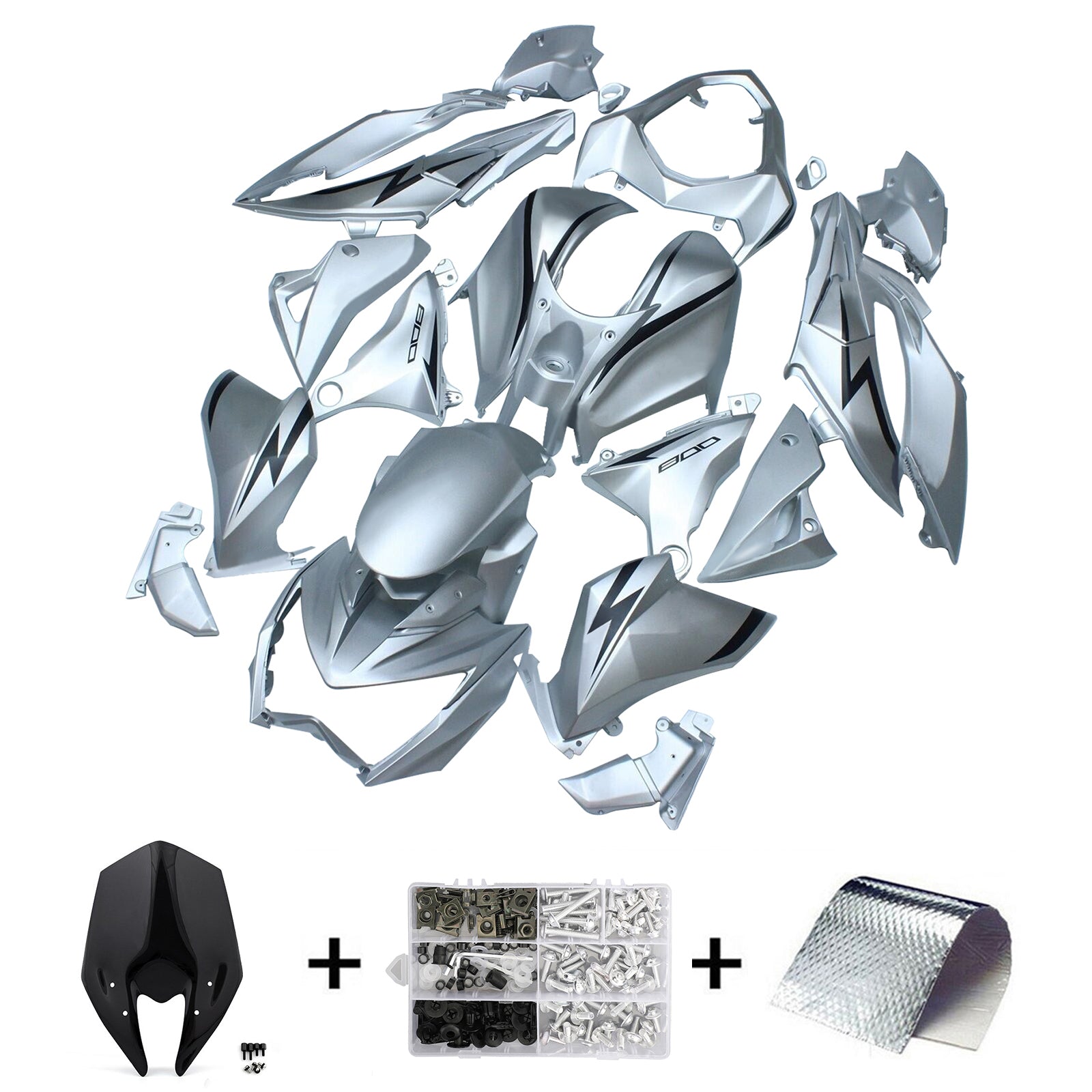 Amotopart 2013-2018 Kawasaki Z800 Silver Fairing Kit