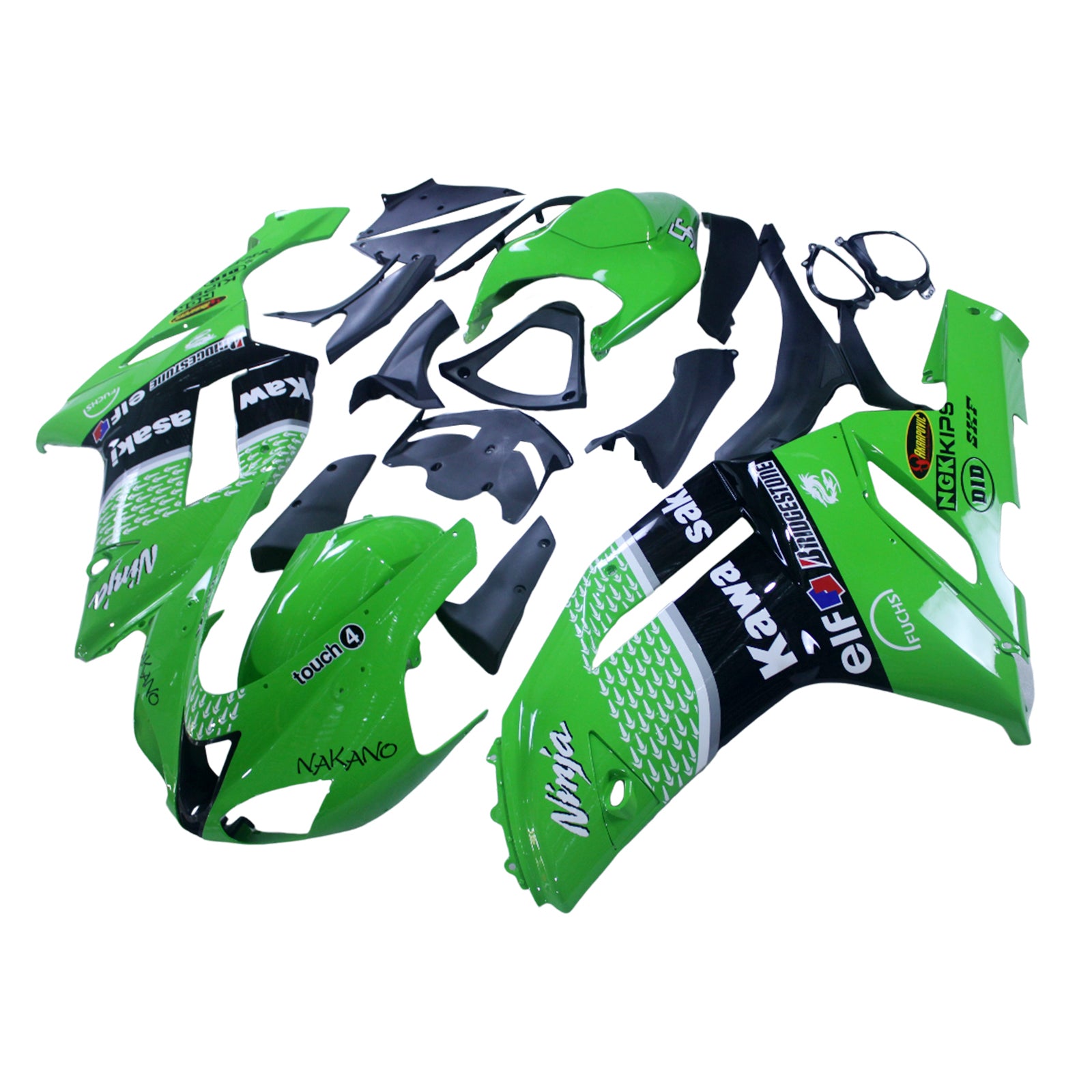 Amotopart 2007-2008 Kawasaki ZX6R 636 Green Black Fairing Kit