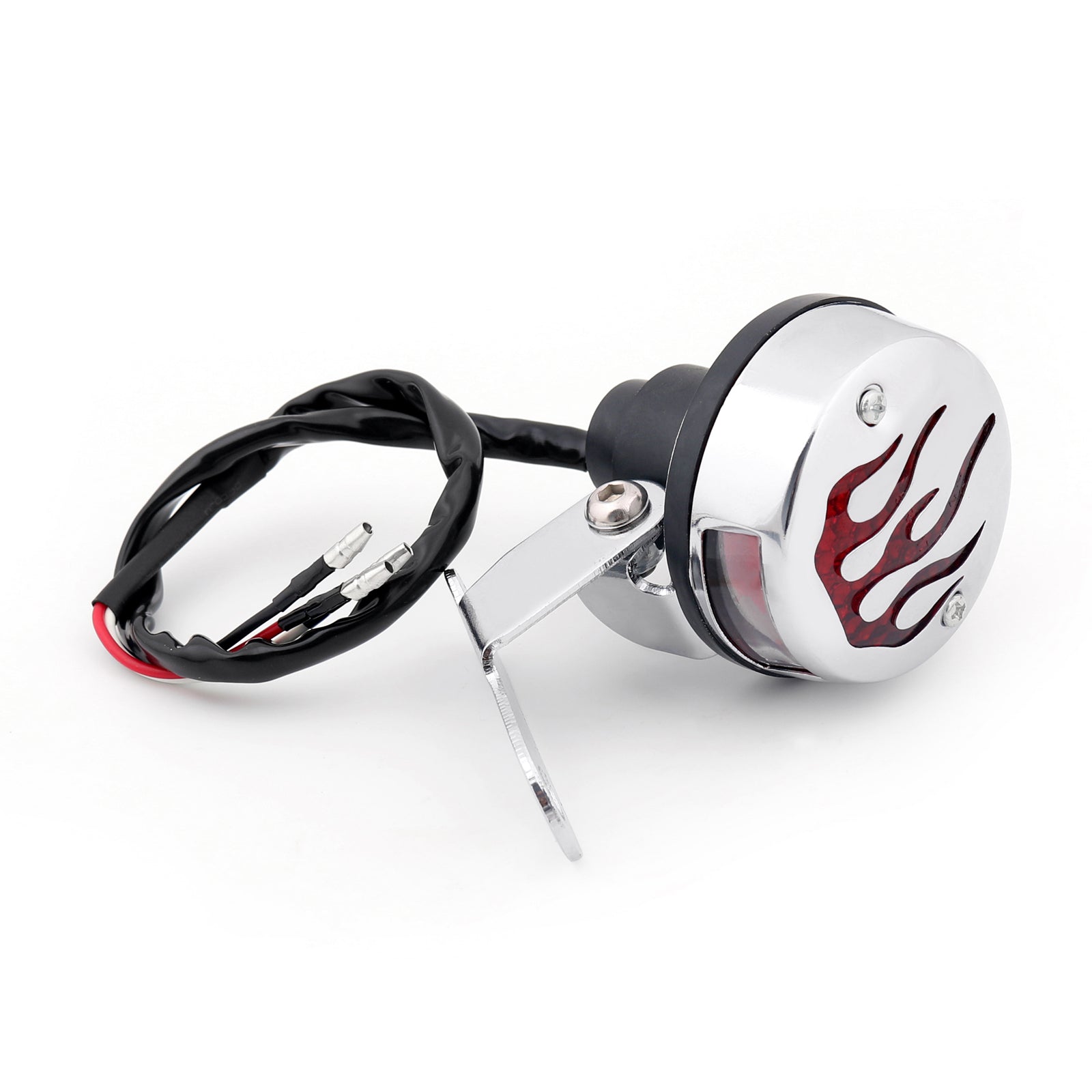 Red Flame Fire Rear Taillight Brake Light For Cafe Racer Bobber Chrome