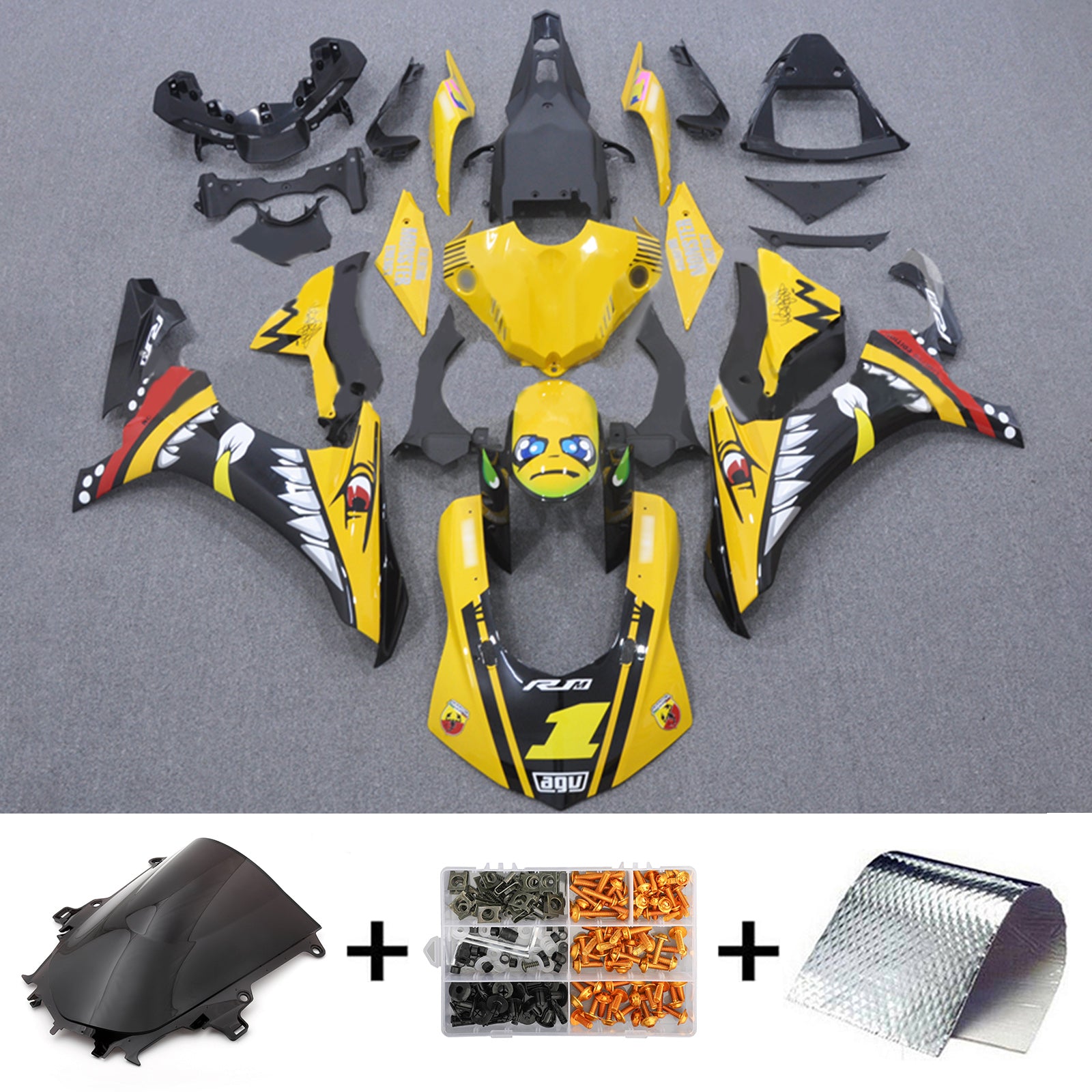 Amotopart Verkleidungsset mit gelben Haifischzähnen für Yamaha YZF 1000 R1 2015–2019