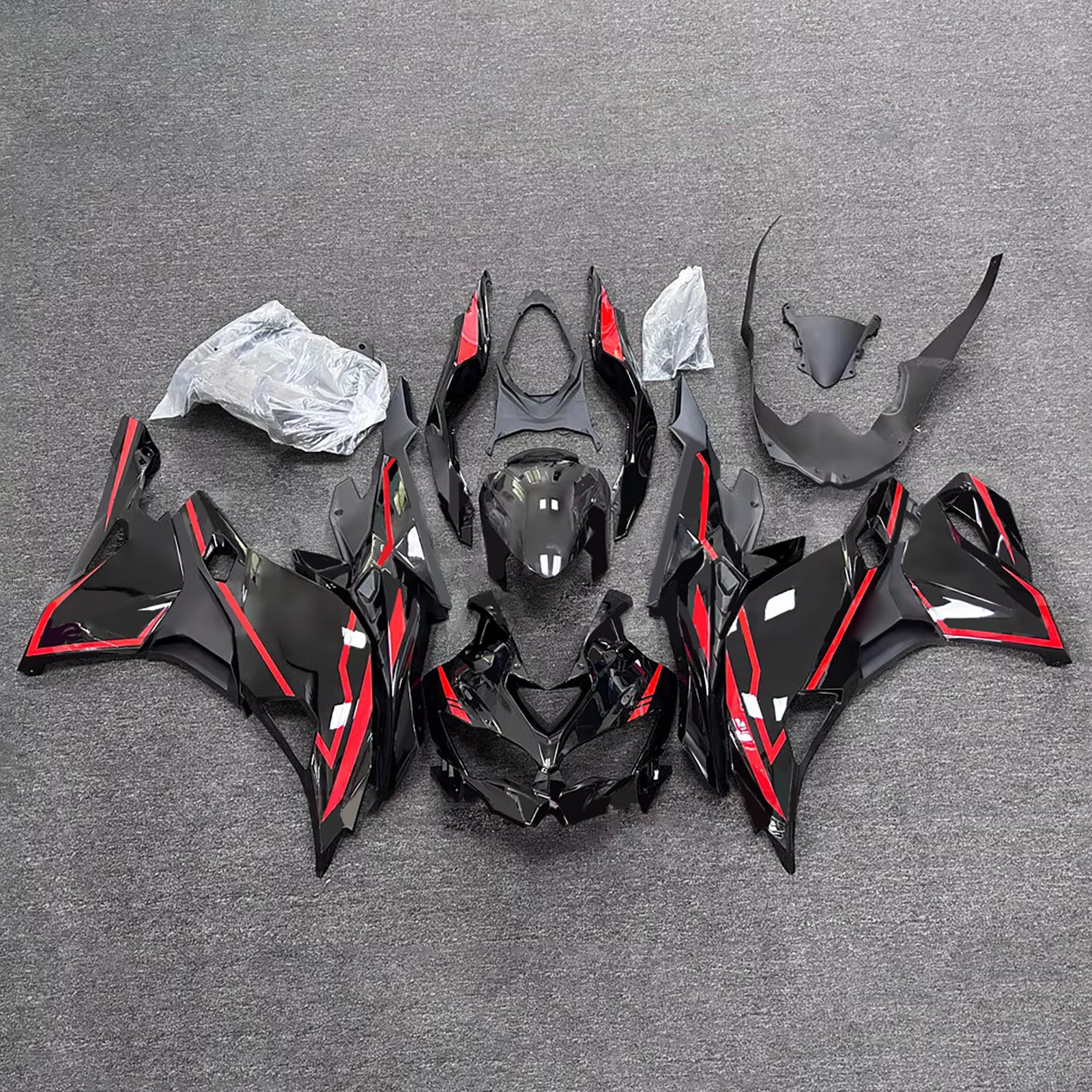 Amotopart 2019-2022 Kawasaki Ninja ZX-25R 2023-2025 Kawasaki Ninja ZX-4R/ZX-4RR Black Red Fairing Kit