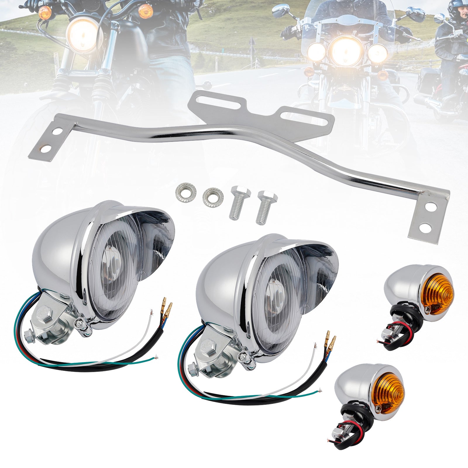 Motorcycle Scooter Motorcycle Spotlight Headlight Fog Beam Chrome #D22
