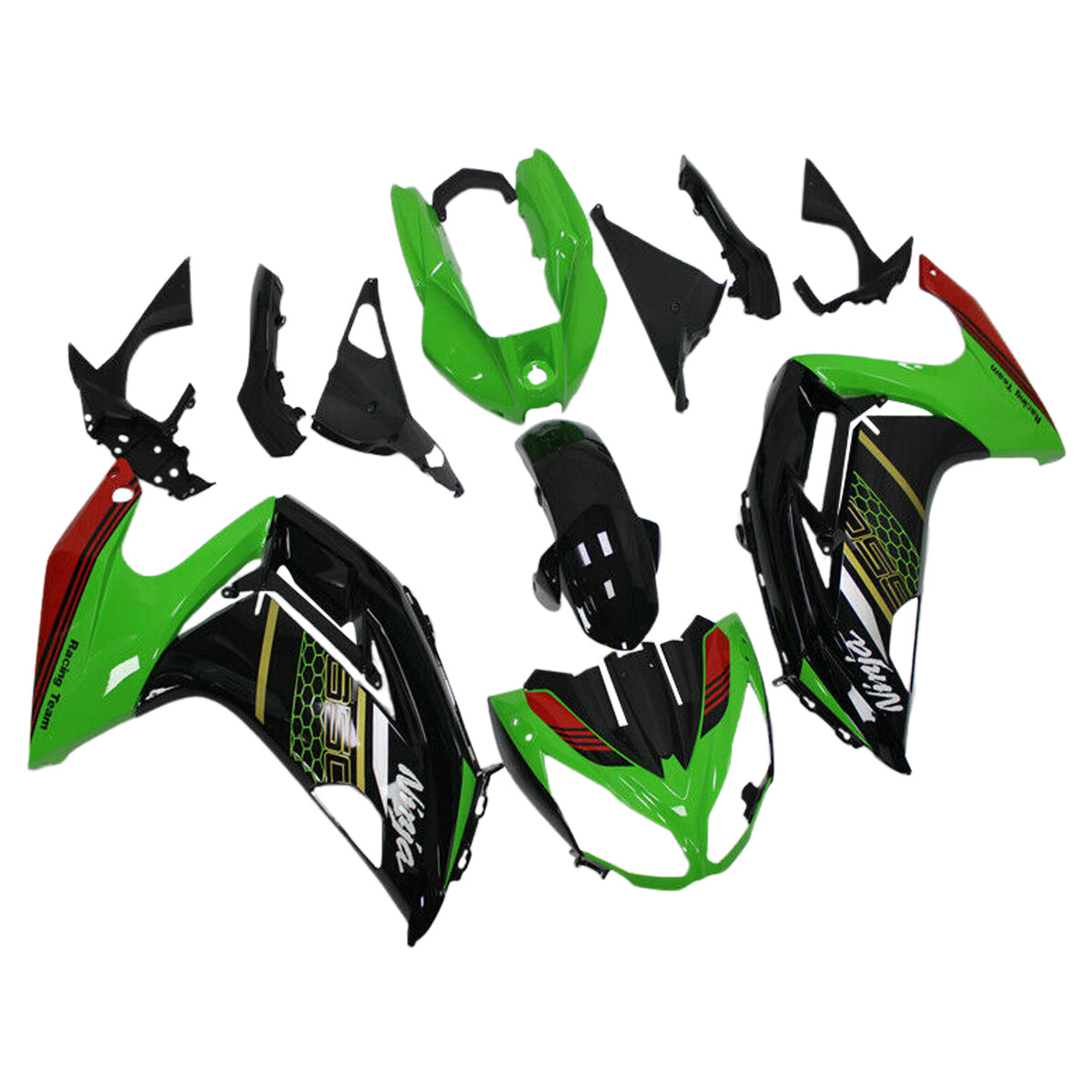 Amotopart 2012-2016 Kawasaki ER6F/Ninja650 Kit de carenado verde negro brillante