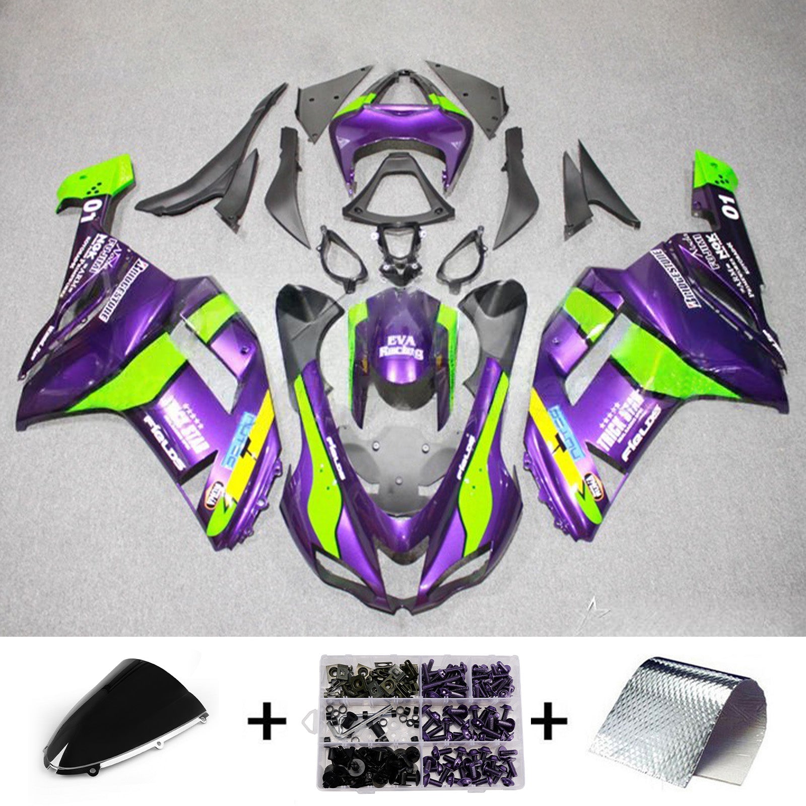 Amotopart 2007-2008 Kawasaki ZX6R 636 Purple Green Fairing Kit
