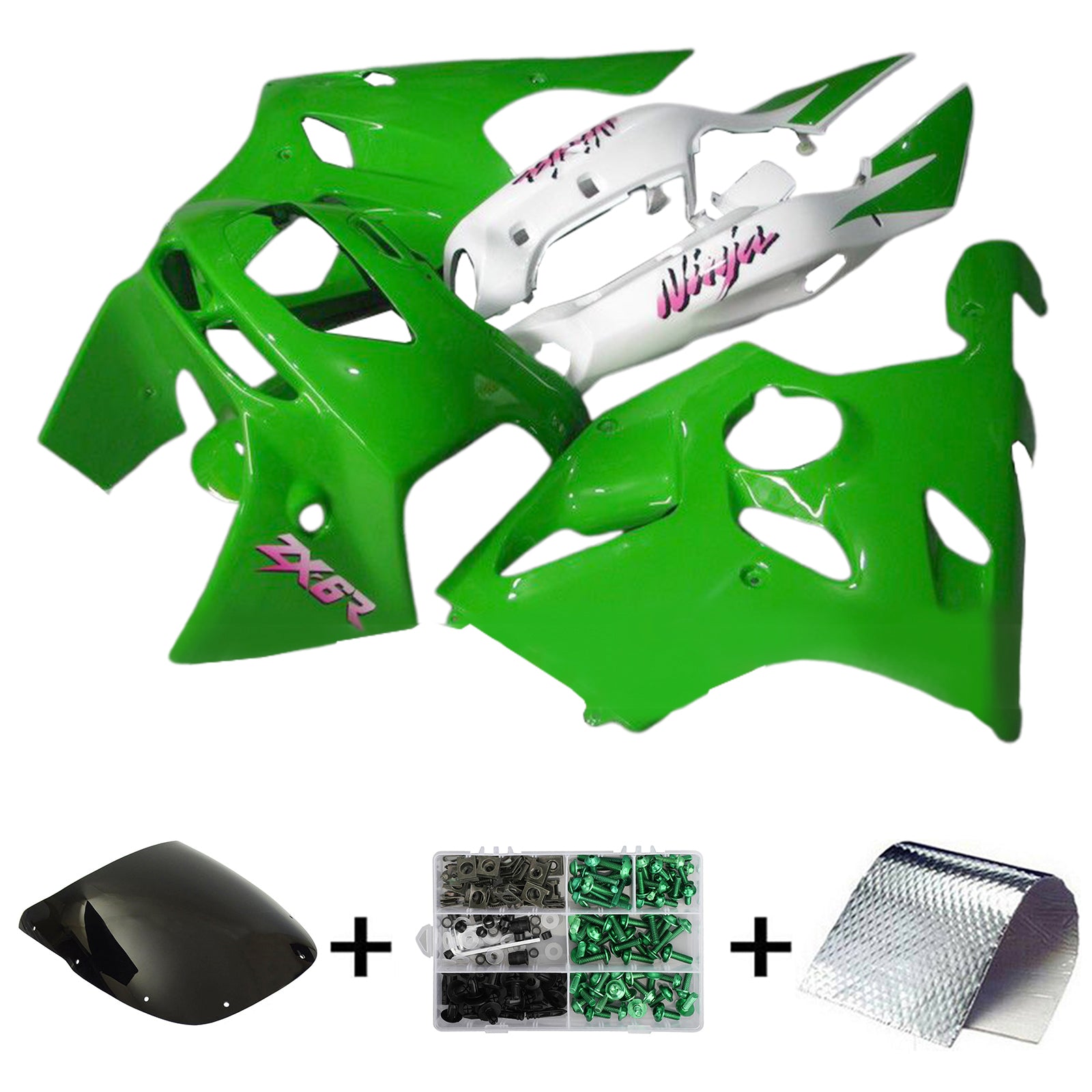 Amotopart 1994-1997 Kawasaki ZX-6R Kit de carenado verde plateado blanco