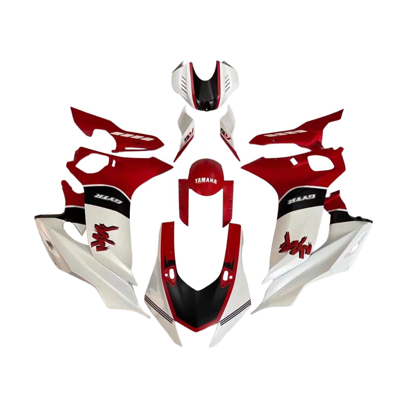 Kit de carénage Amotopart Yamaha YZF-R6 2017-2023 rouge et blanc Style2