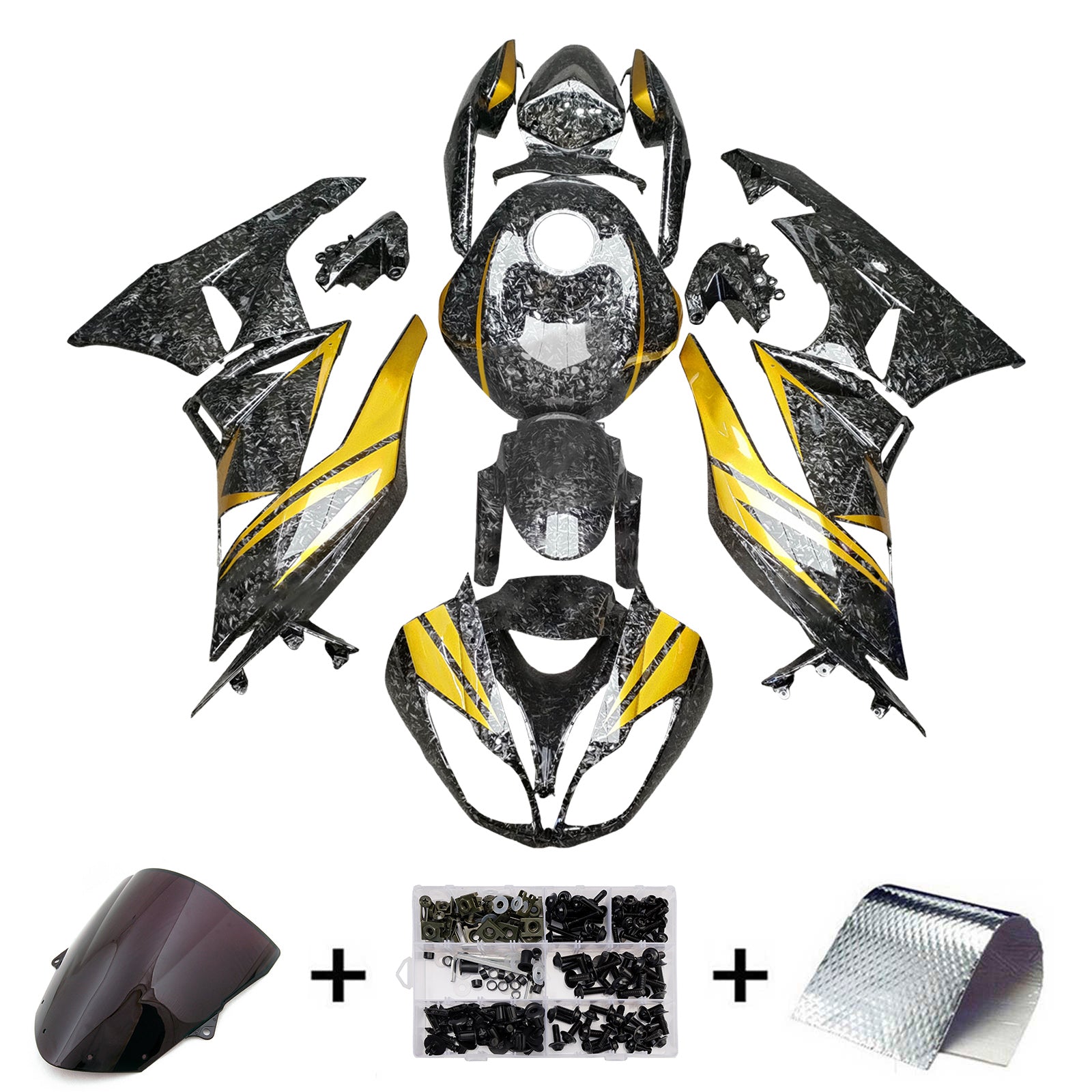 Amotopart 2009-2012 Kawasaki ZX6R 636 Forged Carbon Yellow Fairing Kit
