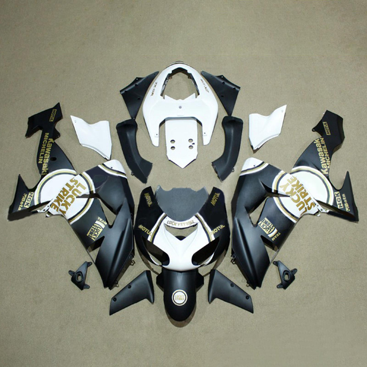 Amotopart 2006-2007 Kawasaki ZX10R Matte Black&White Lucky Strike Fairing Kit