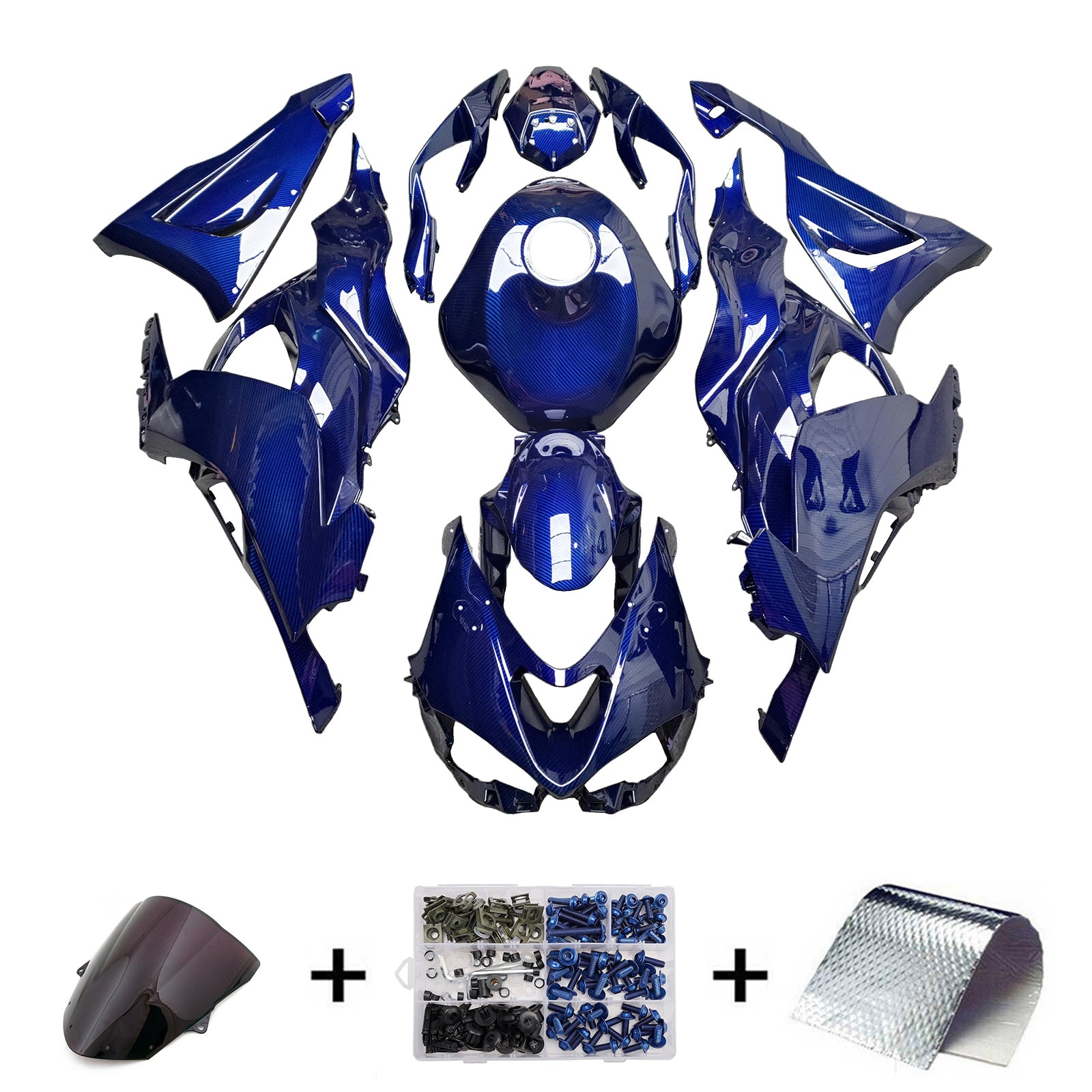 Amotopart 2024-2025 Kawasaki ZX-6R Carbon Fiber Pattern Blue Fairing Kit