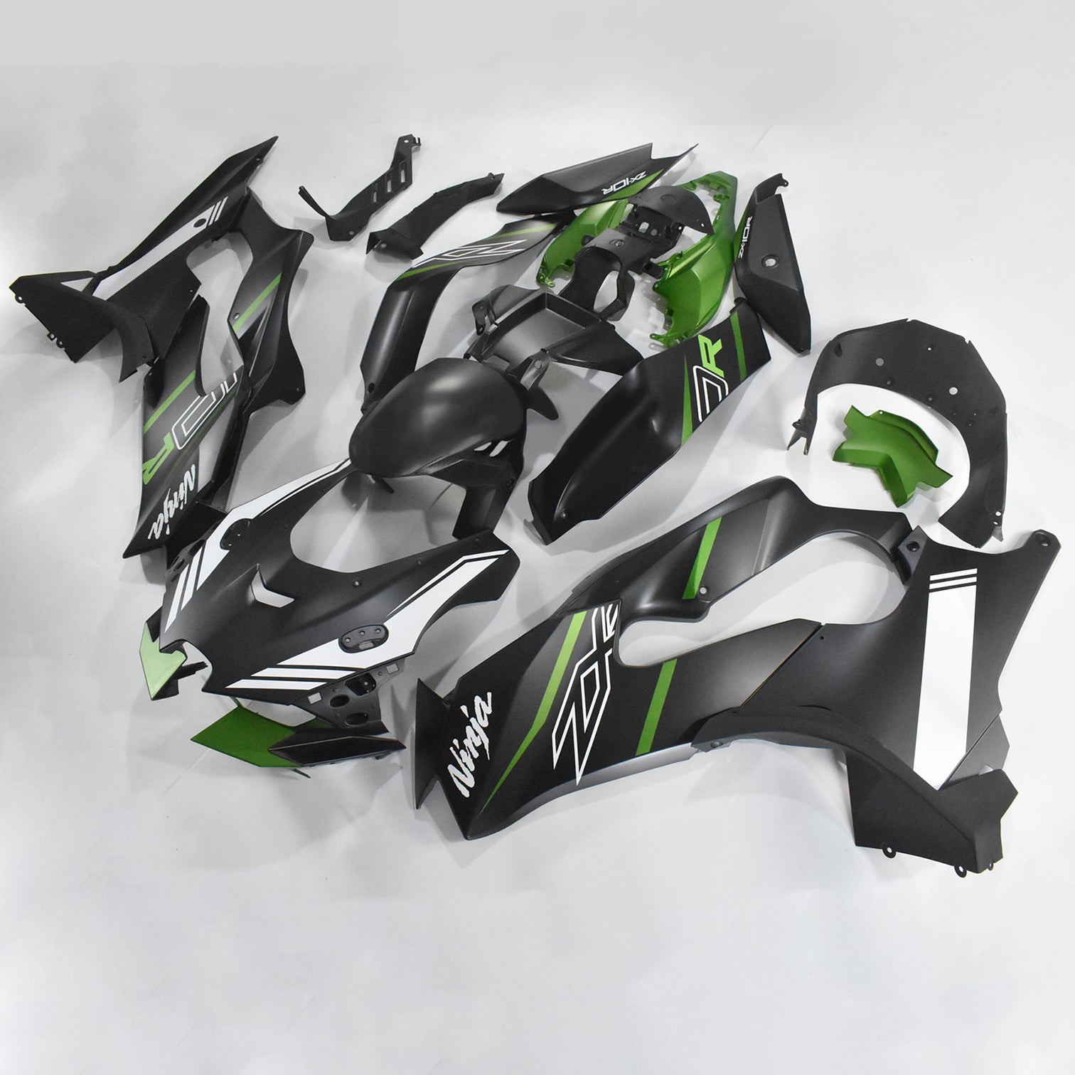 Amotopart 2021-2024 Kawasaki ZX10R ZX10RR Nero con carenatura Green Accent Style3