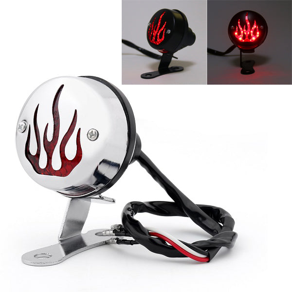 Red Flame Fire Rear Taillight Brake Light For Cafe Racer Bobber Chrome