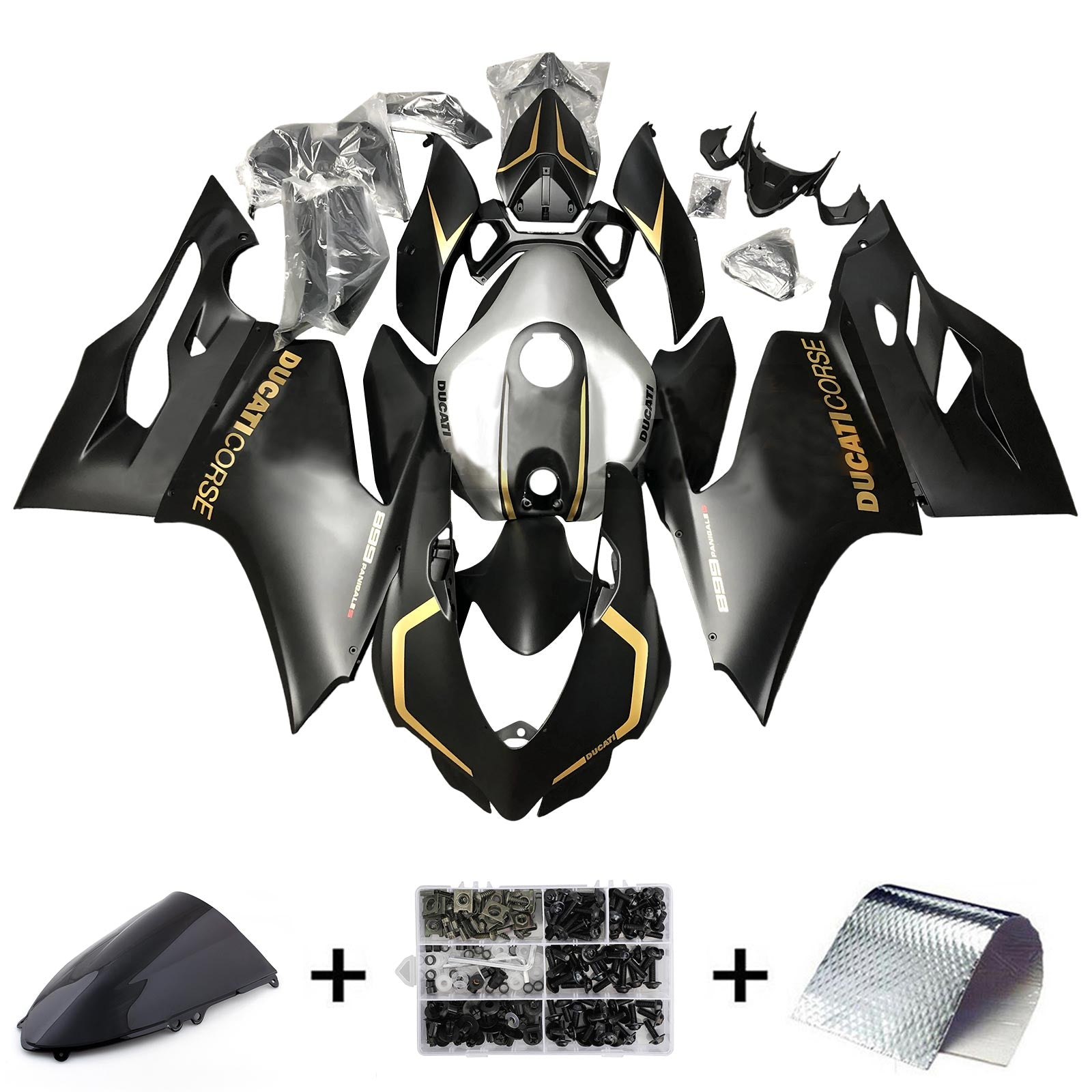 Amotopart 2012-2015 Ducati 1199 899 Kit de carénage noir mat avec logo doré