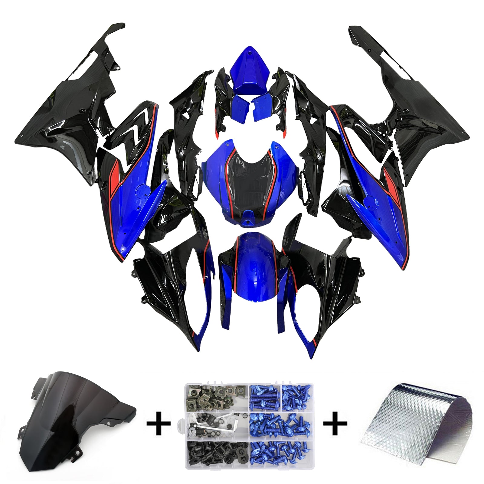 Amotopart 2017-2018 BMW S1000RR Glossy Blue Black Red Lines Fairing Kit