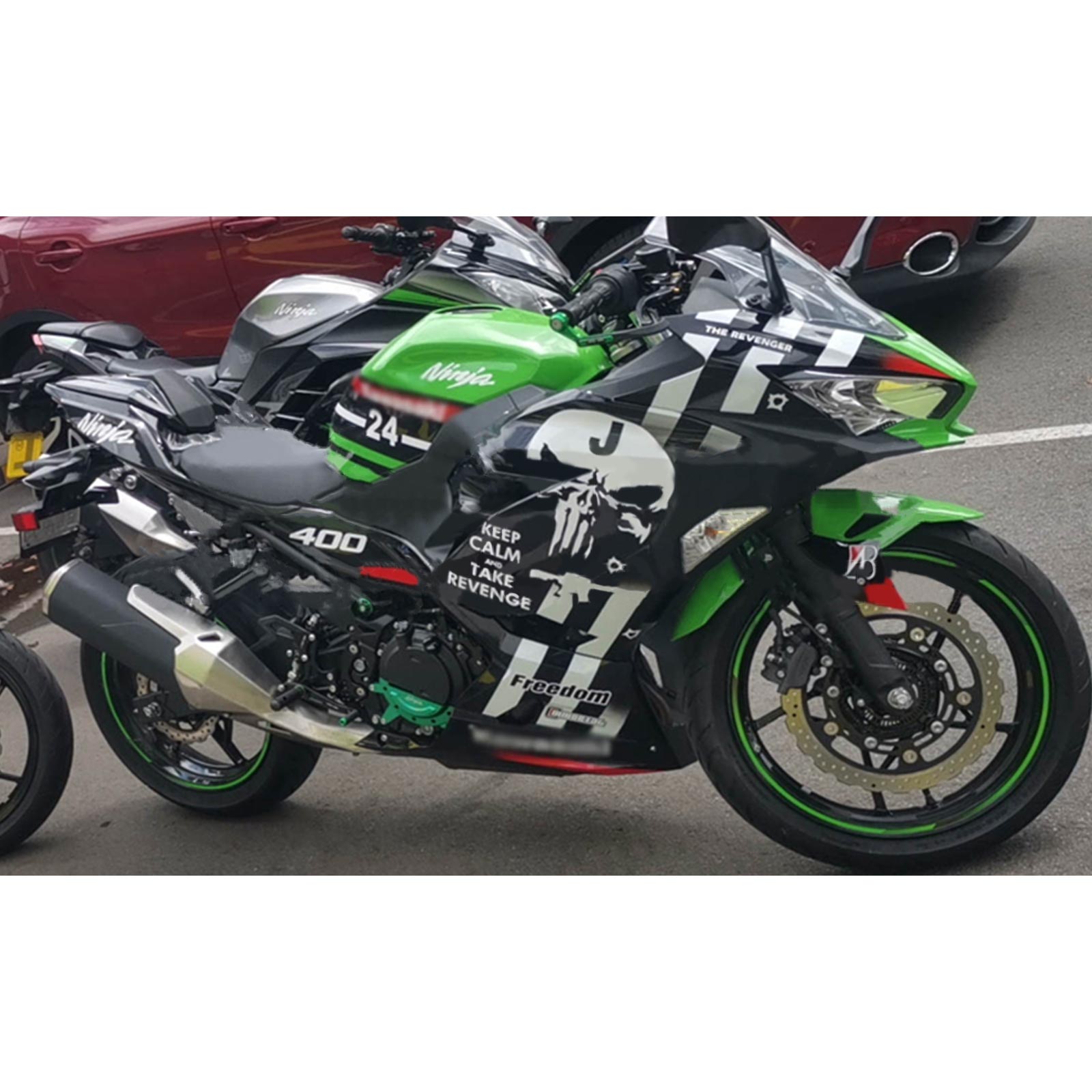 Amotopart 2018-2024 Kawasaki EX400 Ninja400 Green with Skull Fairing Kit