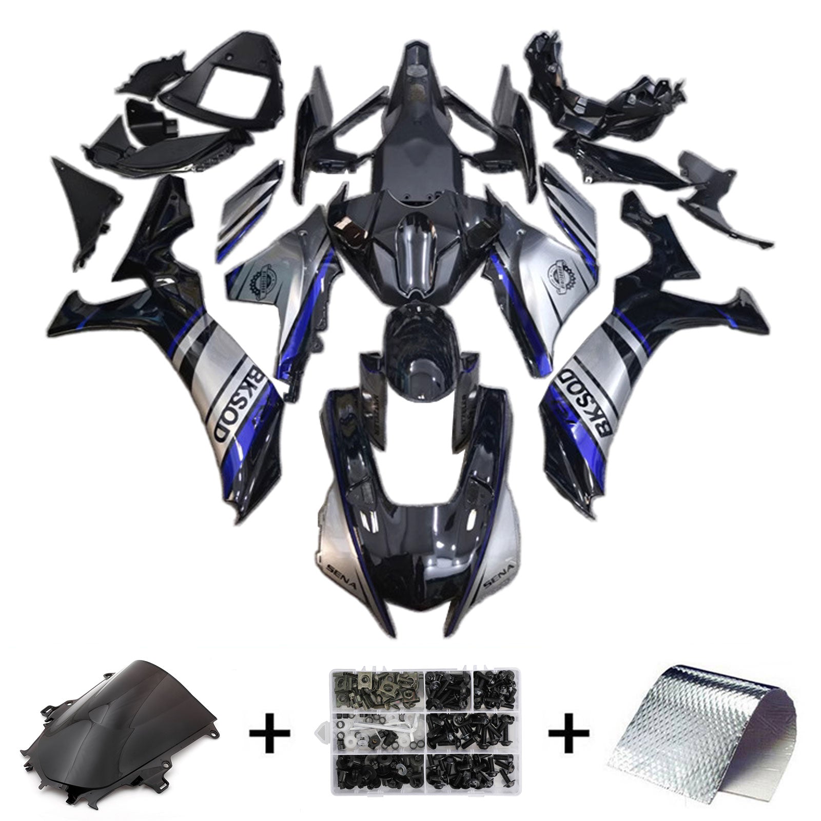 Amotopart 2020-2024 Yamaha YZF R1 Kit de carenado negro gris azul