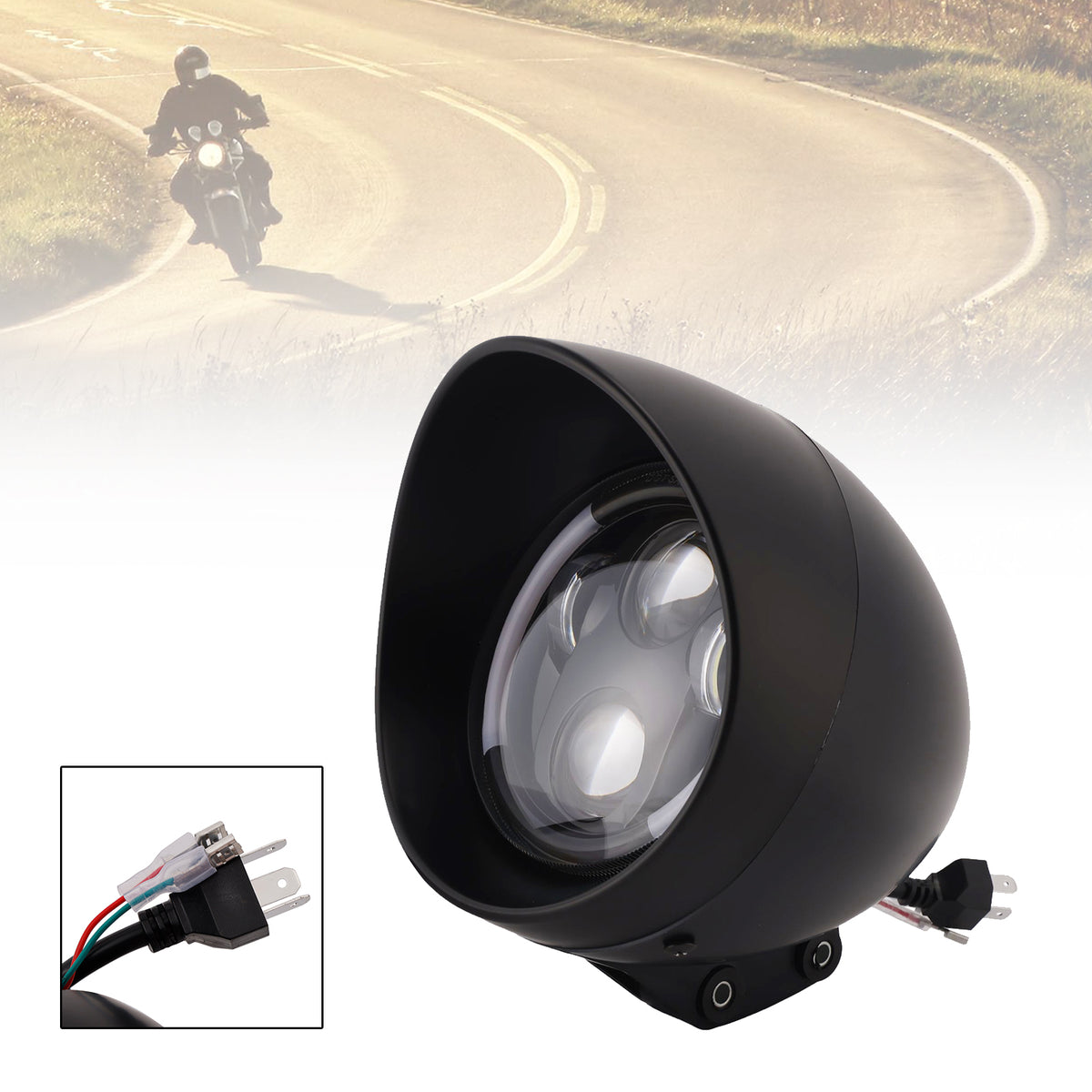 5.75" Headlight Lamp Spotlight Universal Led 4000lm Fits For Cruise Cafe Chrome
