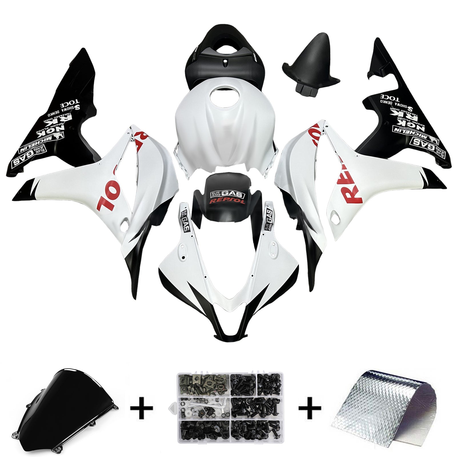 Amotopart 2007-2008 Honda CBR600RR Matte Black White Fairing Kit