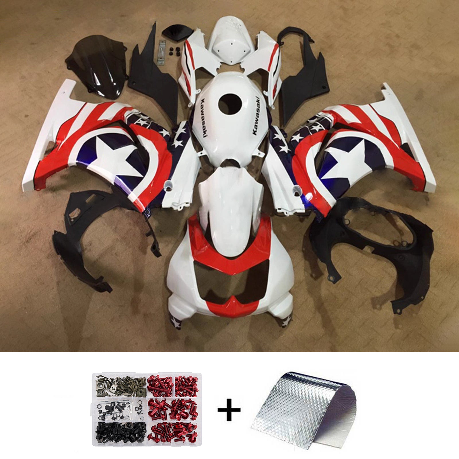 Amotopart 2008-2012 Kawasaki EX250/Ninja250R Red Black White Fairing Kit
