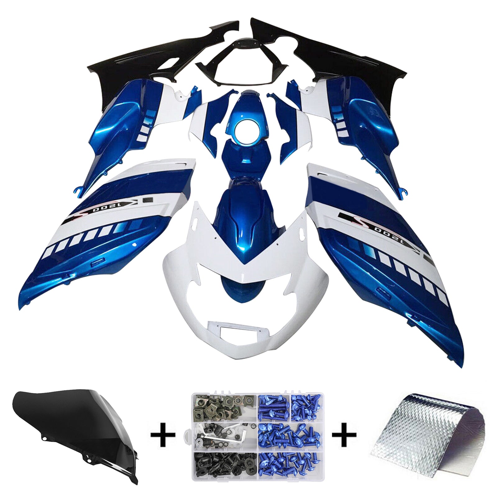 Amotopart 2005-2010 BMW K1200S Kit de carenado blanco y azul