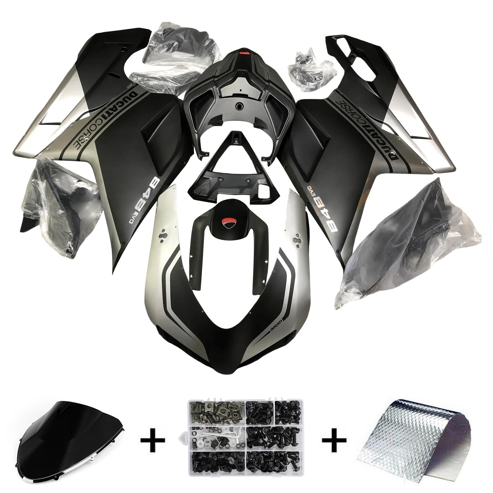 Amotopart All Years Ducati 1098 1198 848 Black&Grey Style1 Fairing Kit