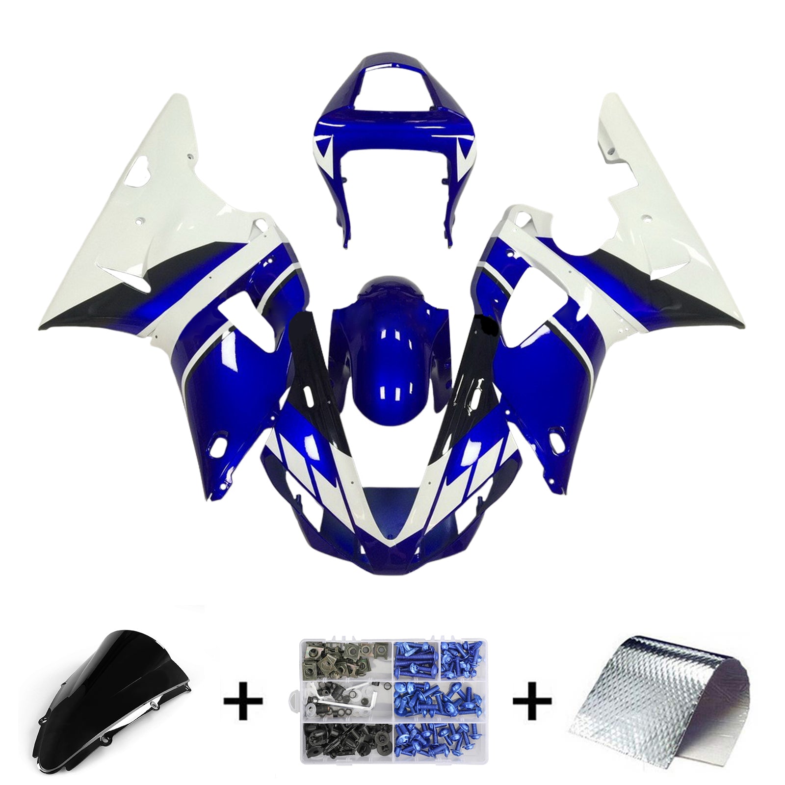 Amotopart 2000-2001 Yamaha YZF 1000 R1 Black Blue White  Fairing Kit