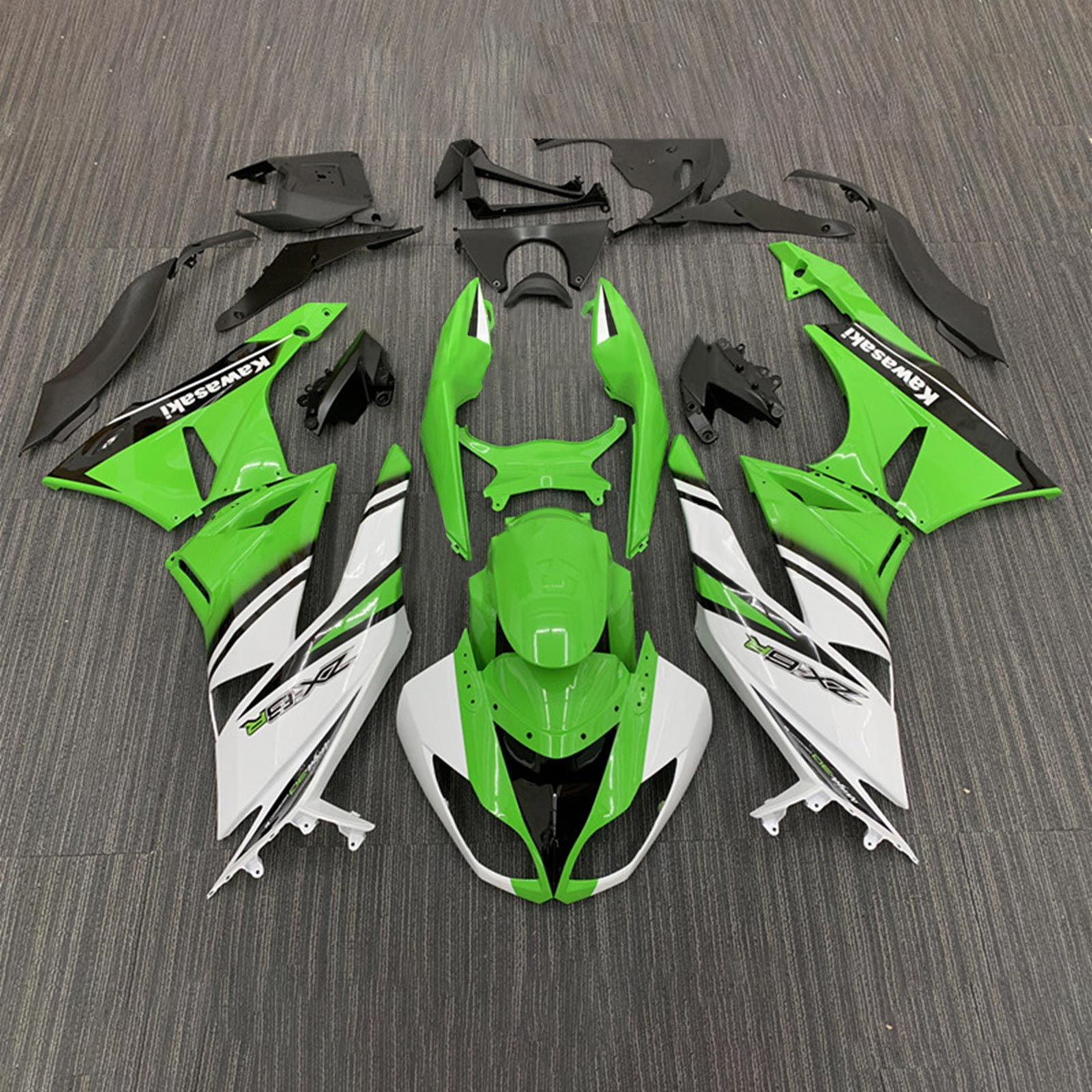 Amotopart Kawasaki 2009-2012 ZX6R 636 グリーン&ホワイト Style2 フェアリングキット