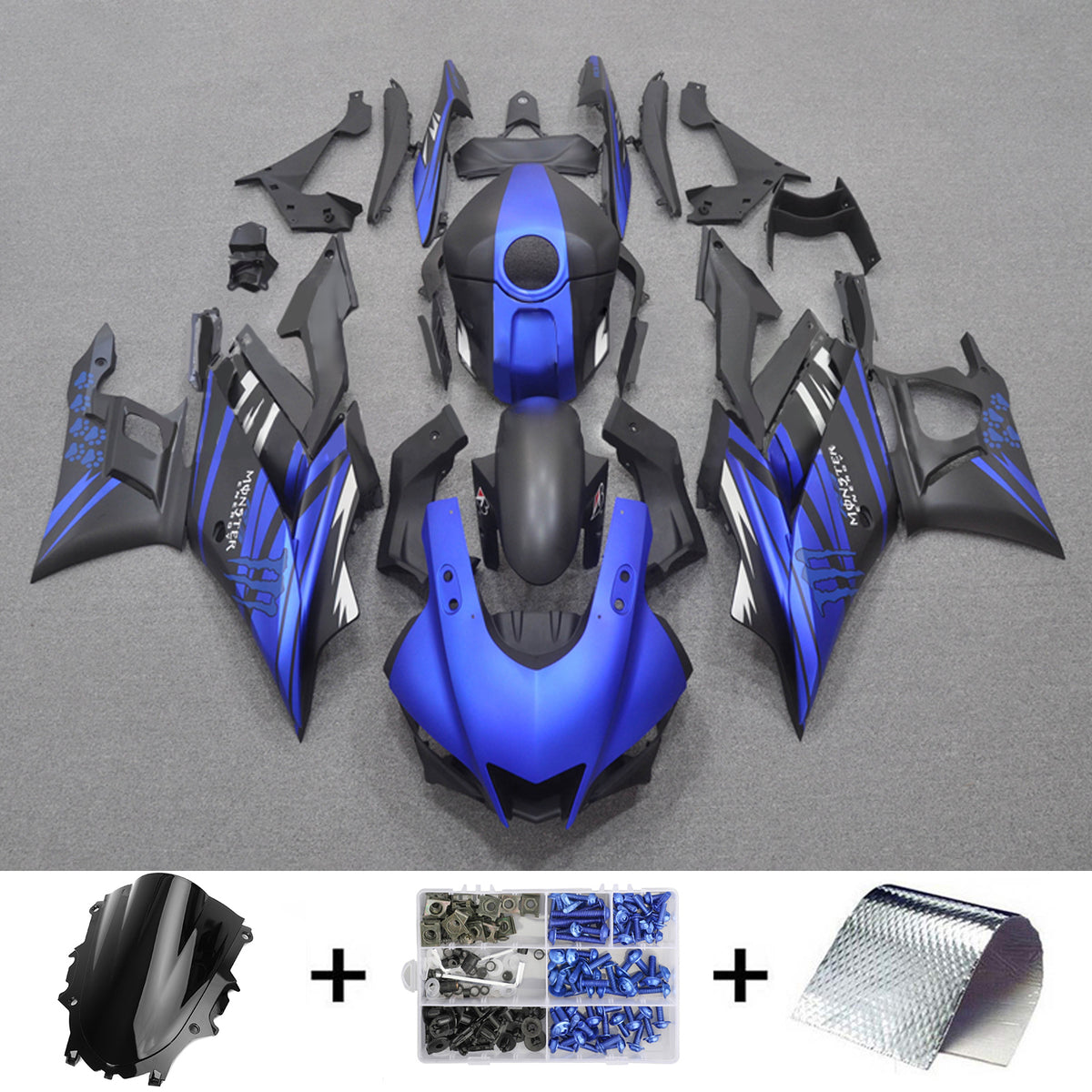 Amotopart 2022-2024 Yamaha YZF-R3 & R25 Matte Black Blue Fairing Kit