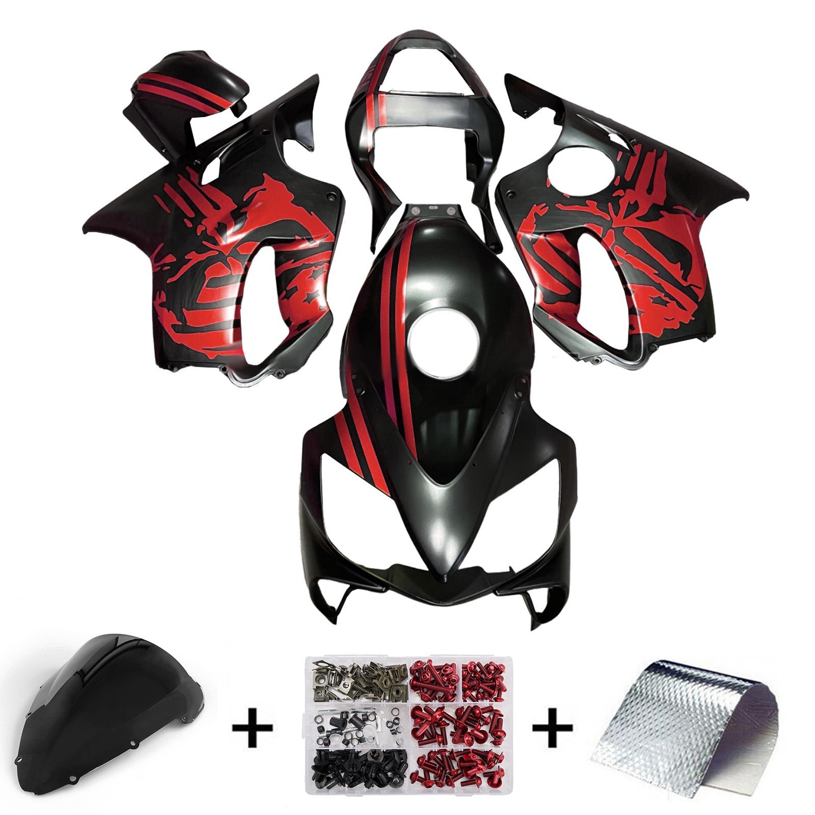 Amotopart 2001-2003 Honda CBR600 F4i Black Red Skull Fairing Kit