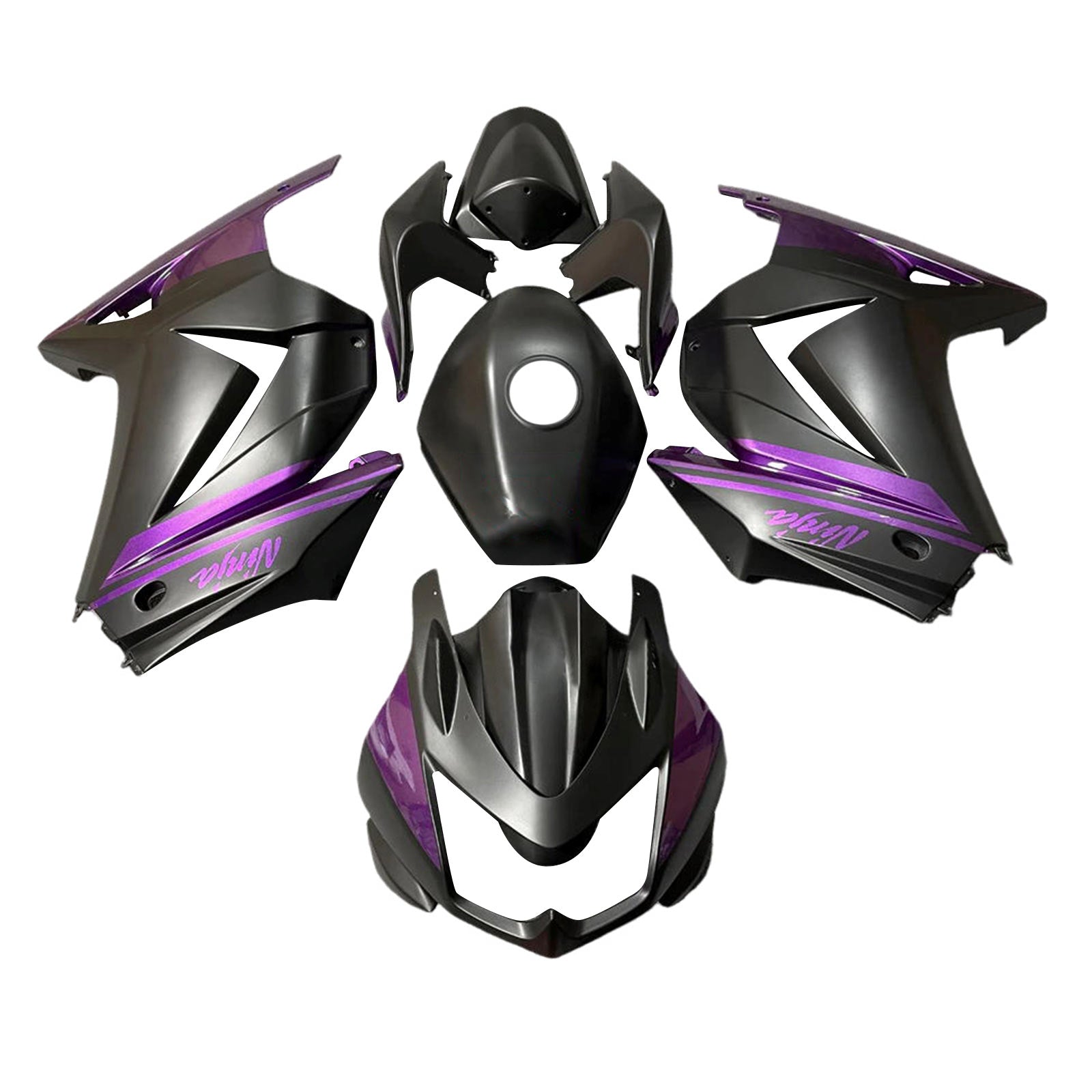 Amotopart 2008-2012 Kawasaki EX250 Ninja250R Kit de carenado negro y morado