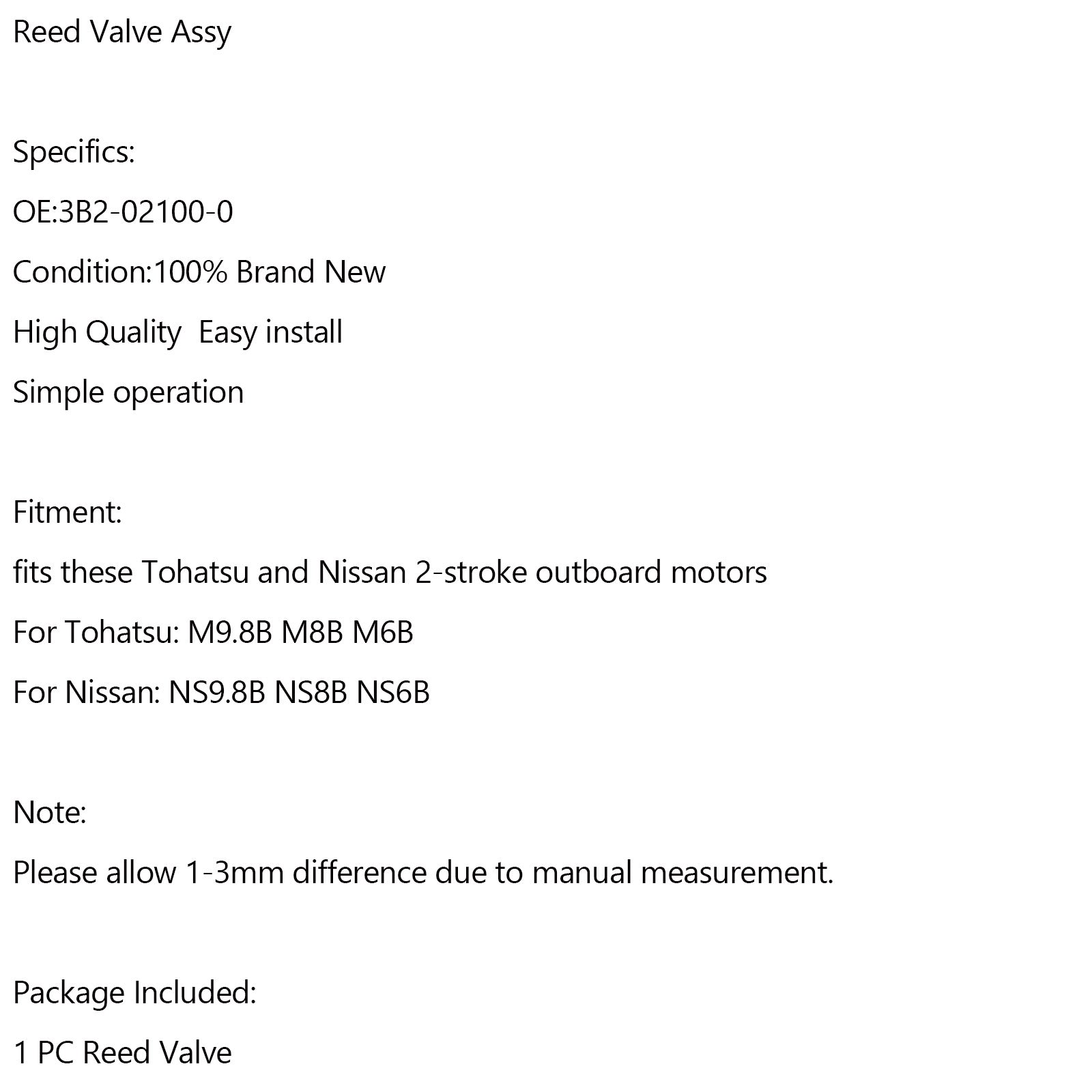 3B2-02100-0 Reed Valve Assy for Tohatsu 6 / 8 / 9.8HP NS9.8B NS8B NS6B outboard