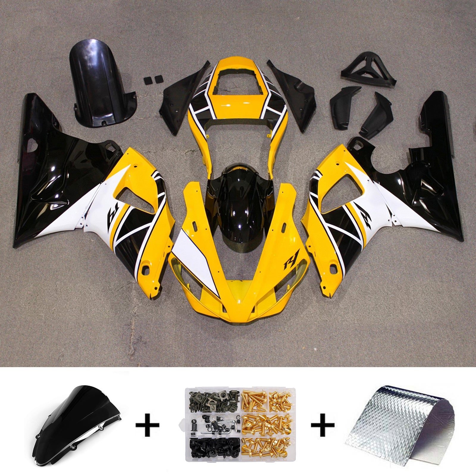 Amotopart 2000-2001 Yamaha YZF-R1 gul/sort kåbesæt