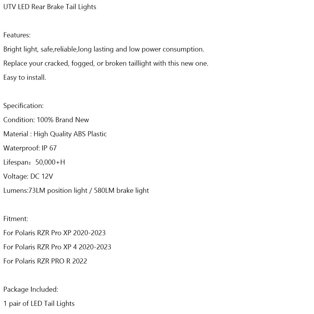 Luci posteriori freno posteriori a LED UTV per Polaris RZR PRO XP XP4 2020-2023