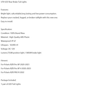 Luci posteriori freno posteriori a LED UTV per Polaris RZR PRO XP XP4 2020-2023