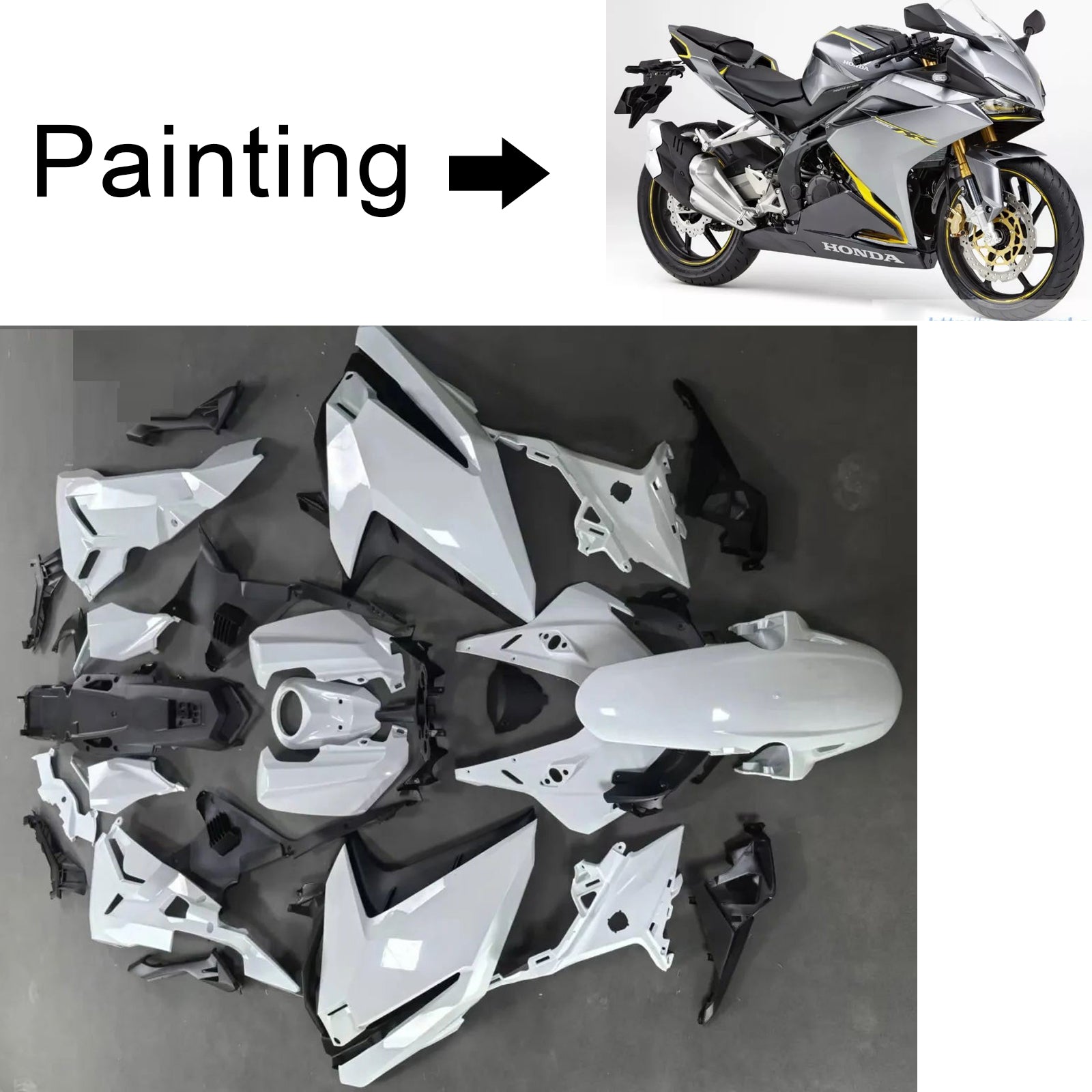 Amotopart 2017-2022 Honda CBR250RR Black Silver Fairing Kit