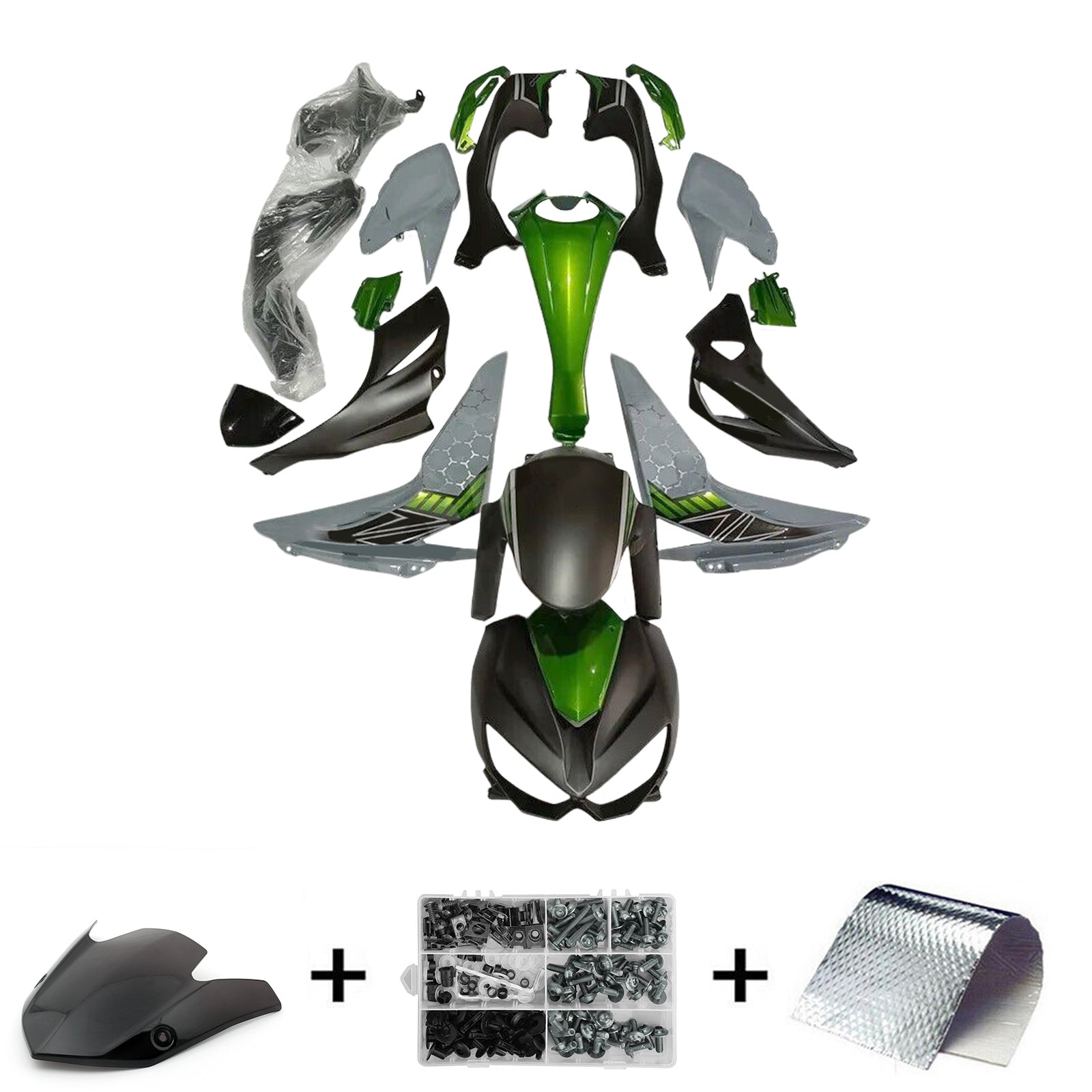 Amotopart 2014-2017 Kawasaki Z1000 Black Green Fairing Kit