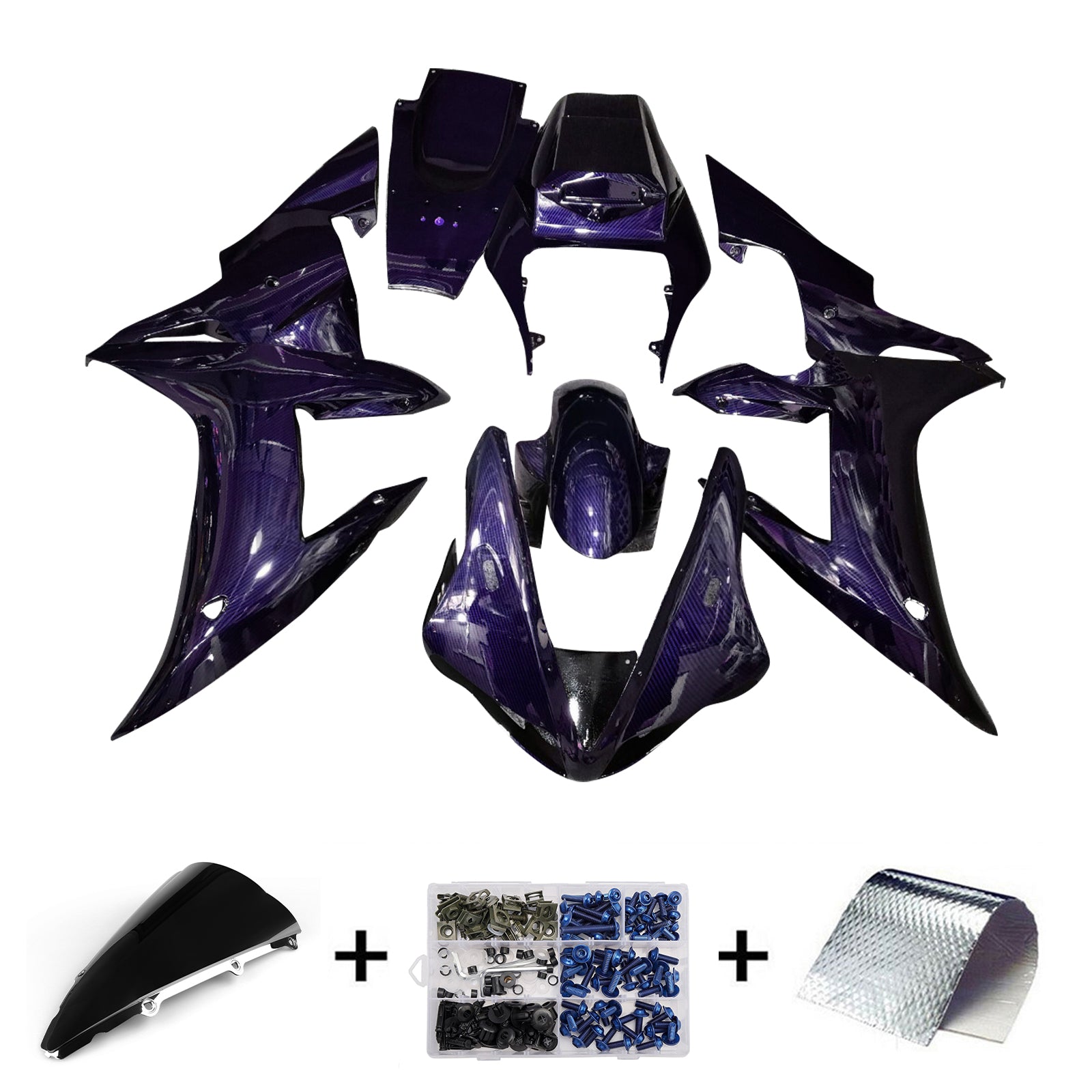 Amotopart 2002-2003 Yamaha YZF-R1 Purple Carbon Fiber Pattern Fairing Kit