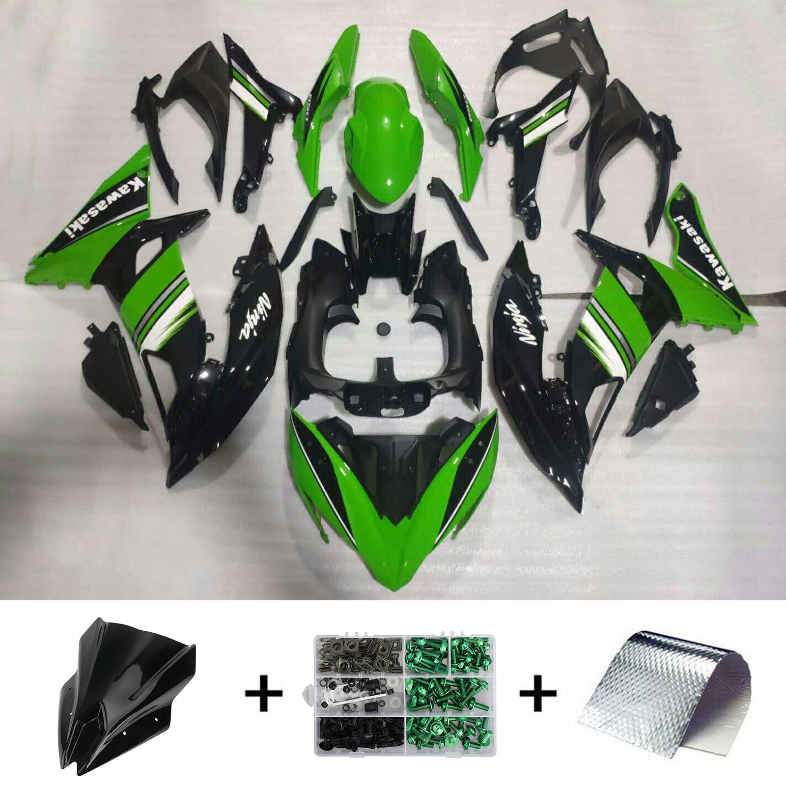 Amotopart 2017-2019 Kawasaki ER6F/Ninja650R Black&Green Style2 Fairing Kit