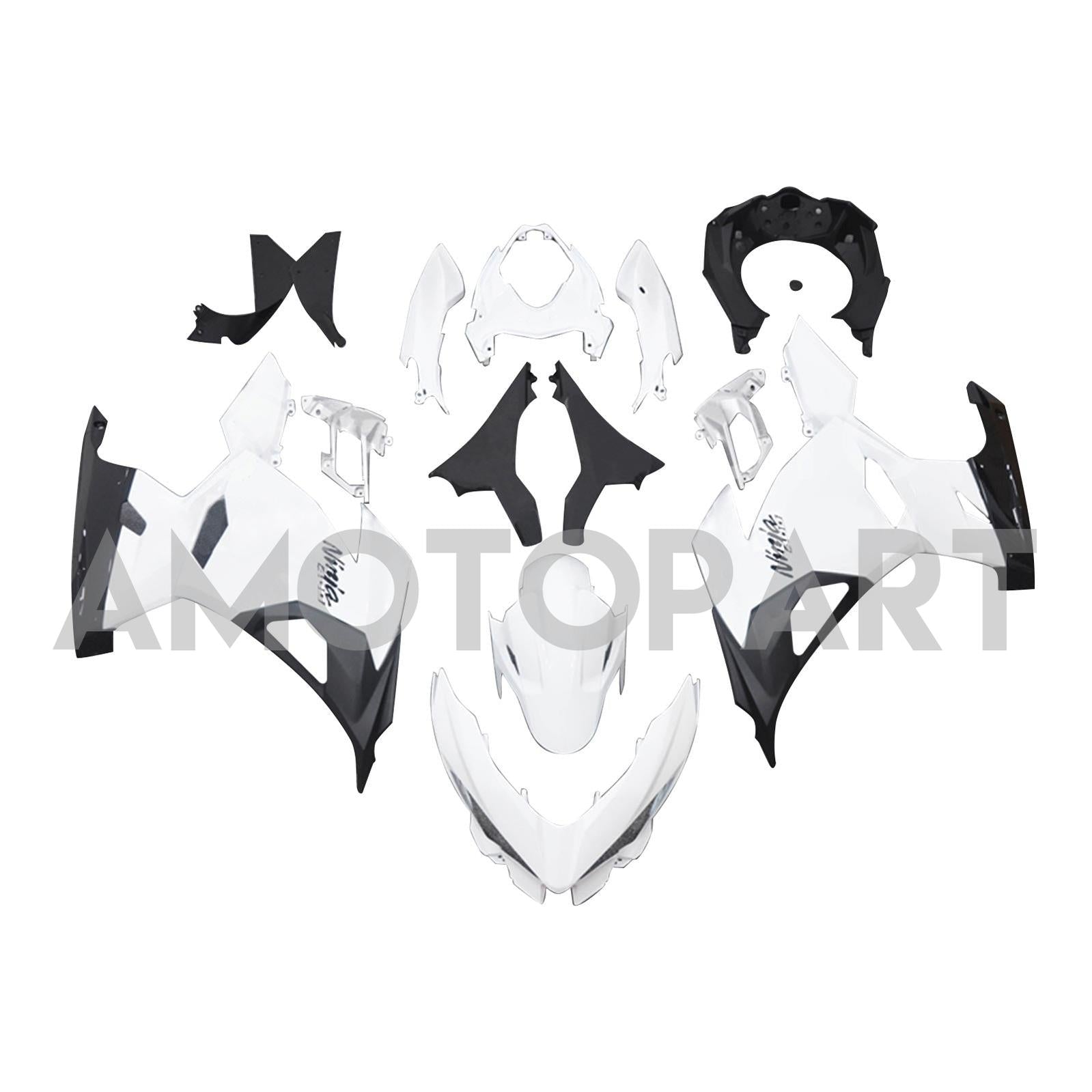 Amotopart 2018-2024 Kawasaki Ex400 Ninja 400 White & Black Fairing Kit