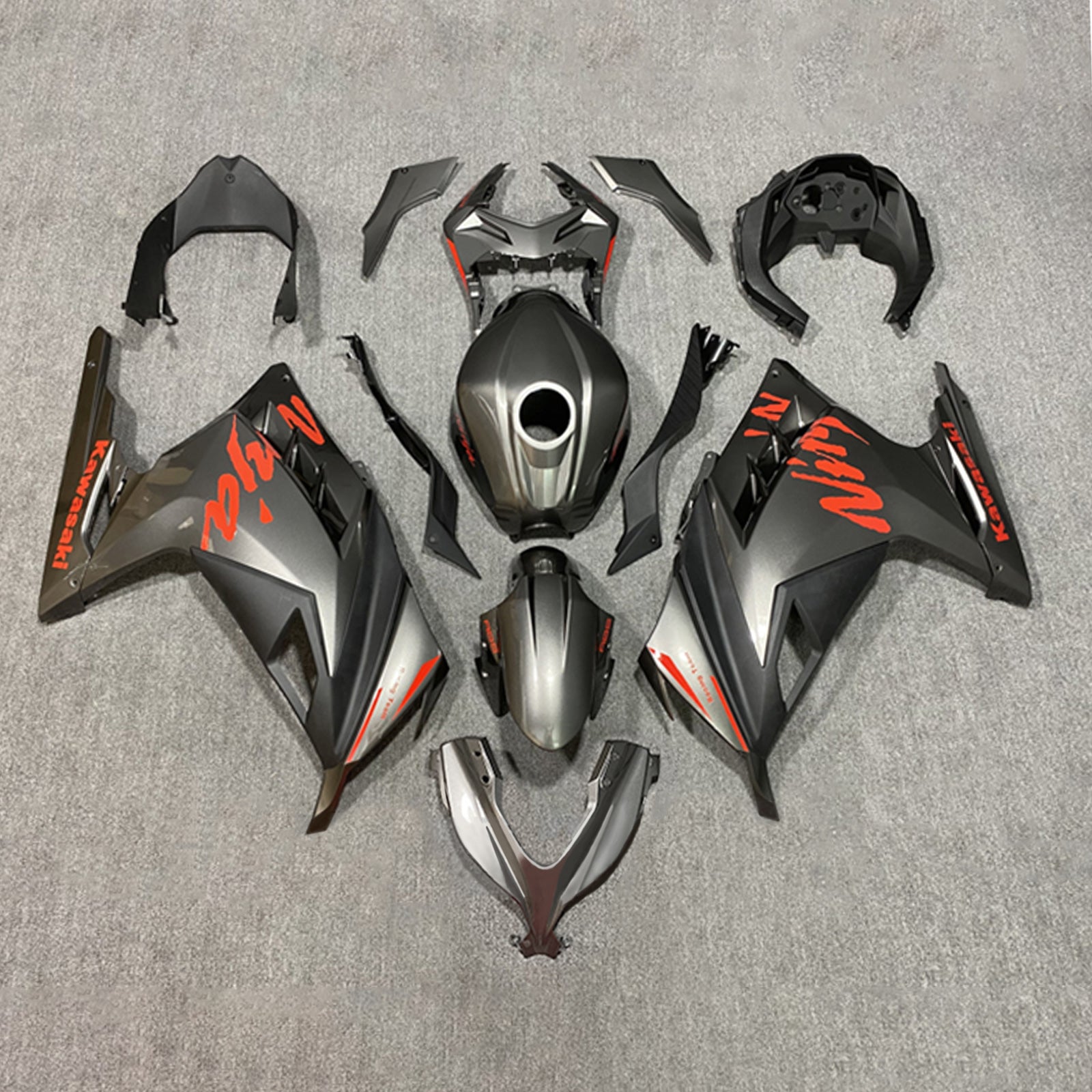 Amotopart 2013-2024 Kawasaki EX300/Ninja 300 マットブラック レッドロゴ付きフェアリングキット