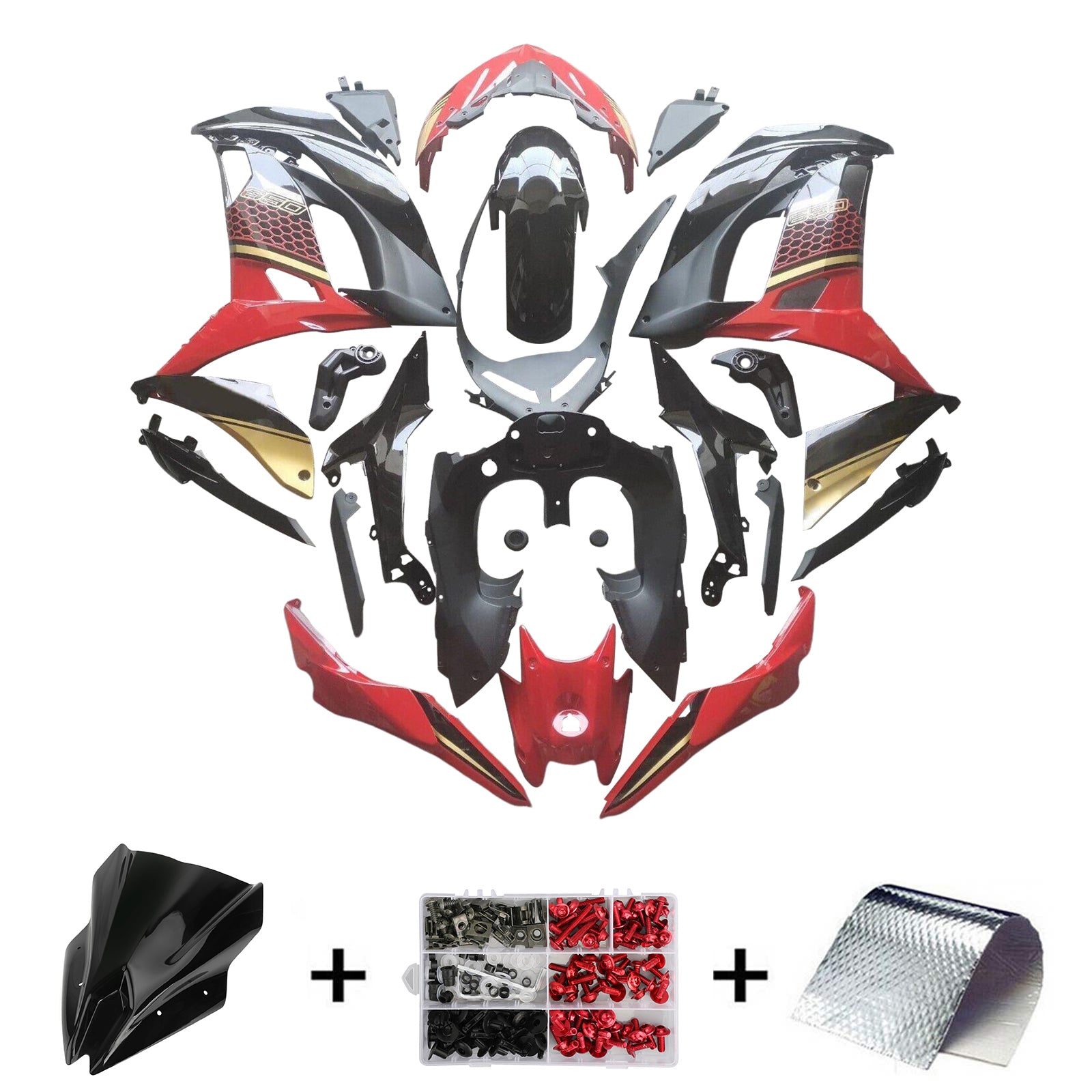 Kit de carénage Amotopart 2017-2019 Kawasaki ER6F/Ninja650R noir rouge