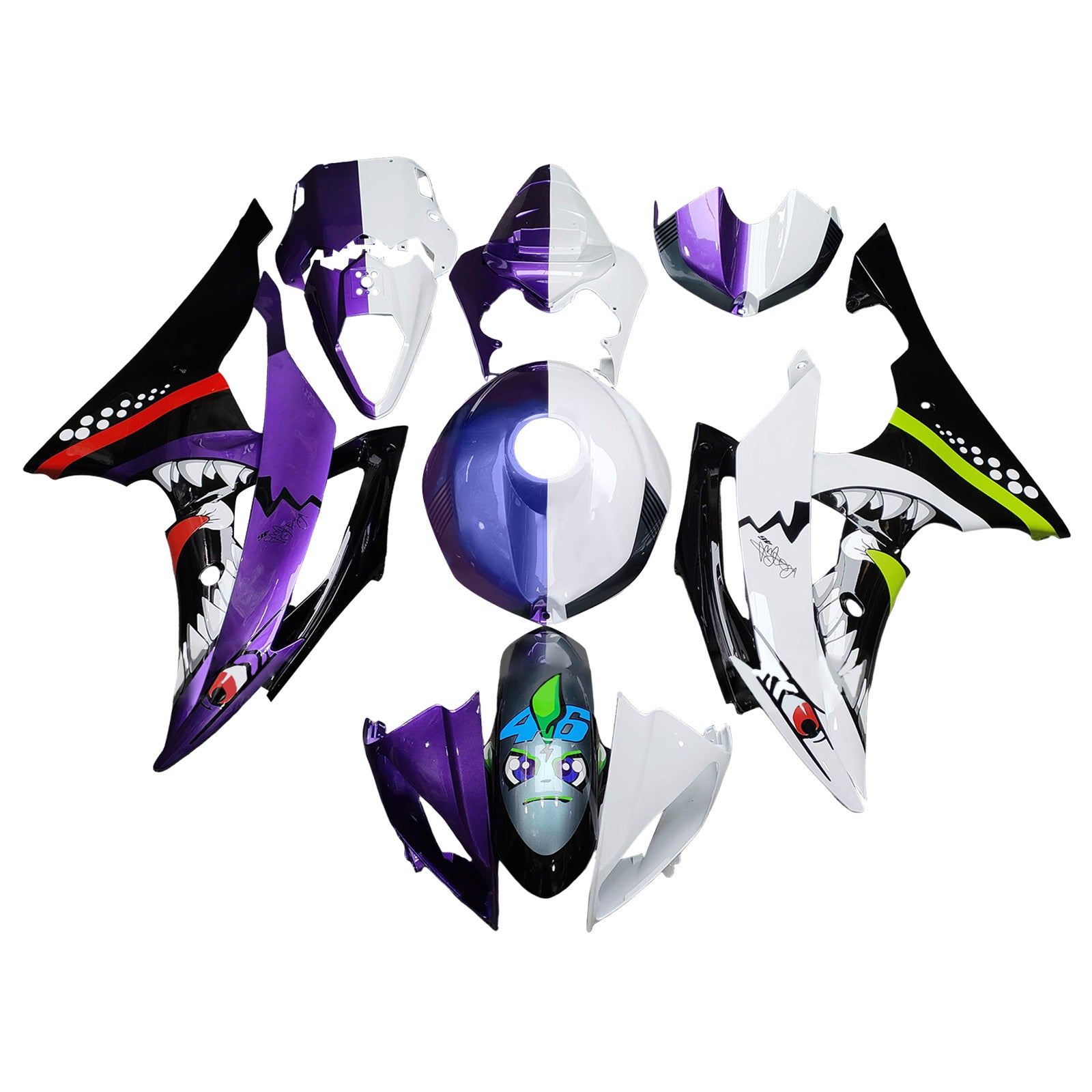 Amotopart 2008-2016 Yamaha YZF-R6 Blue Purple White Fairing Kit