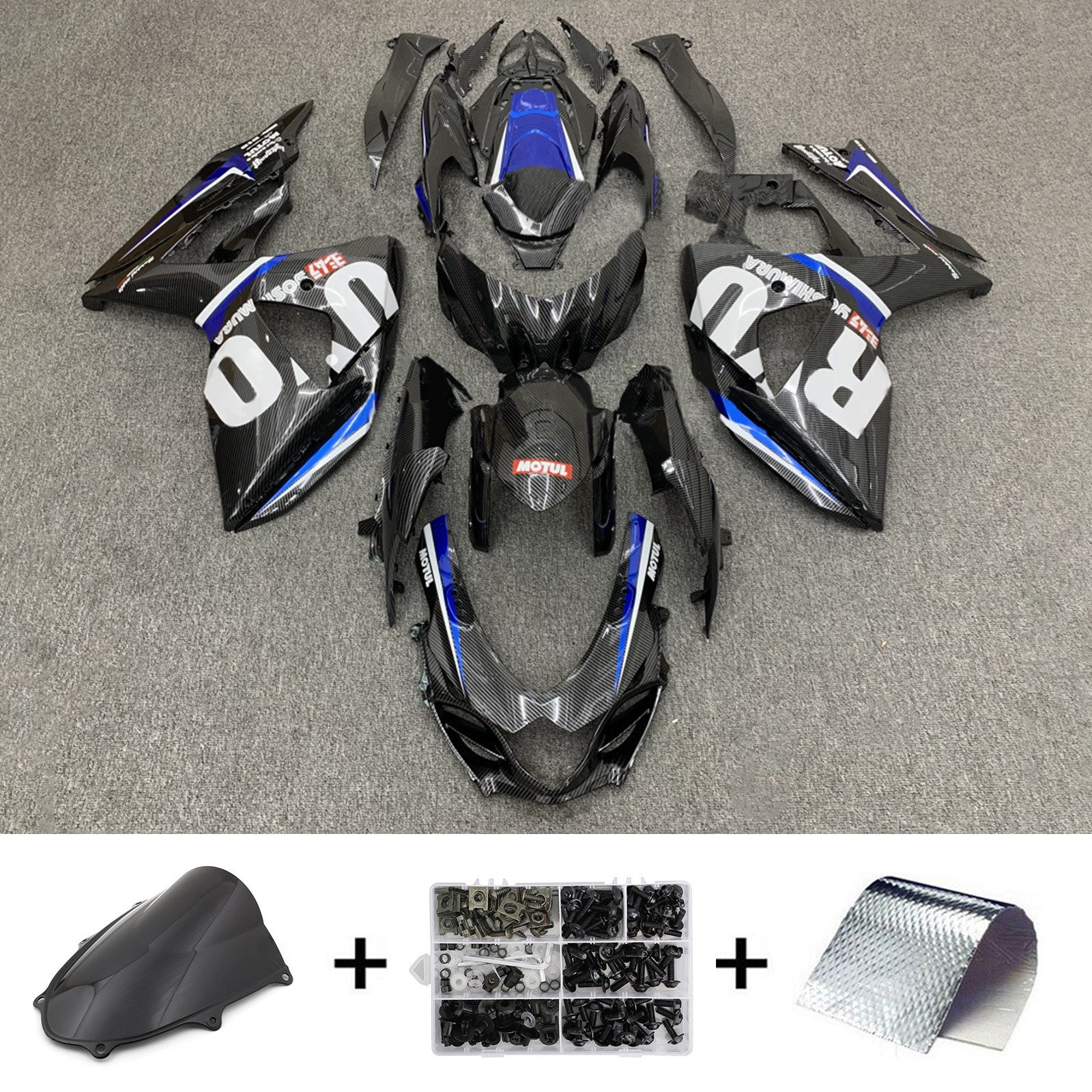 Amotopart 2017-2024 K17 GSXR1000 Suzuki Kit de carénage noir et bleu Style1