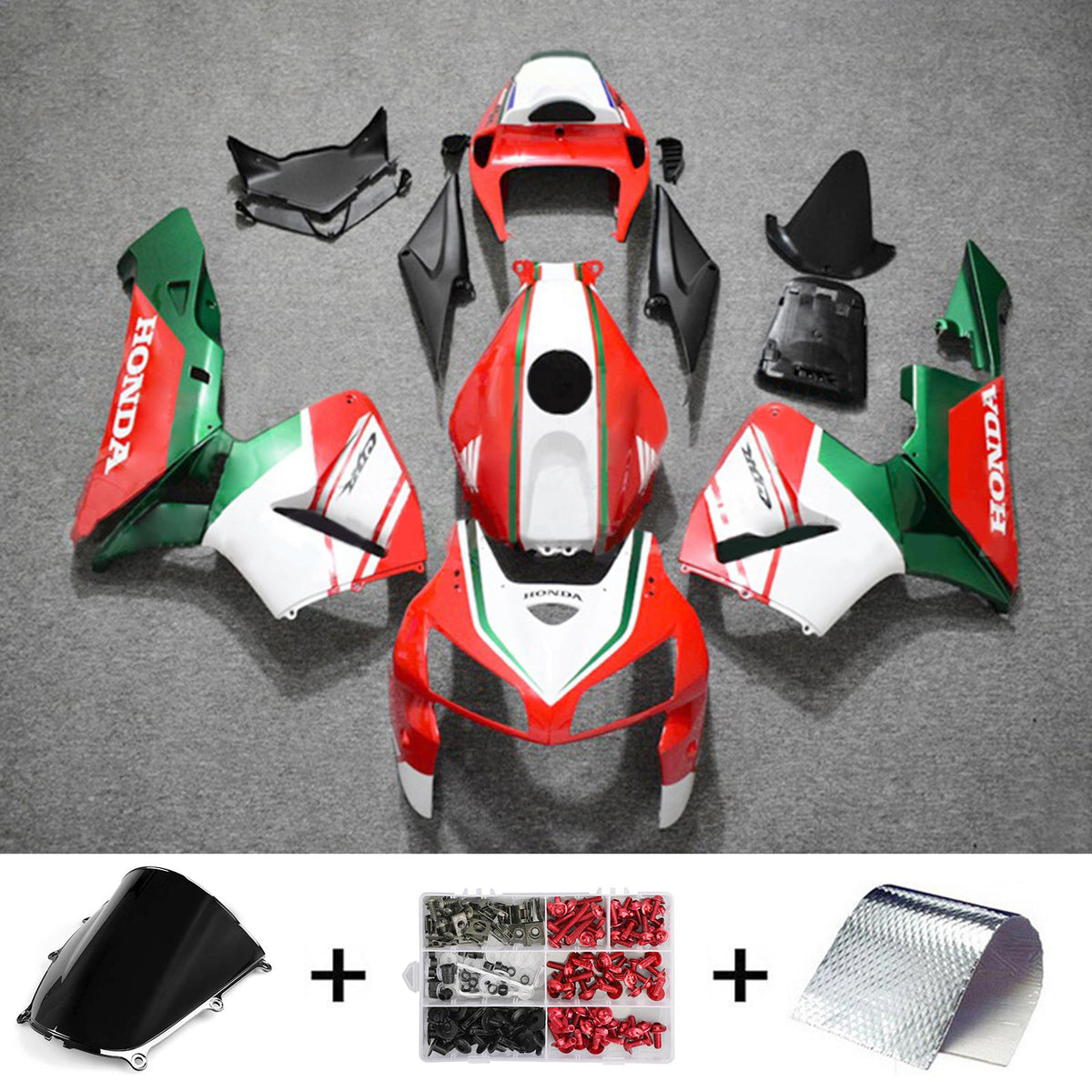 Amotopart 2005-2006 Honda CBR600RR Red White Green Fairing Kit