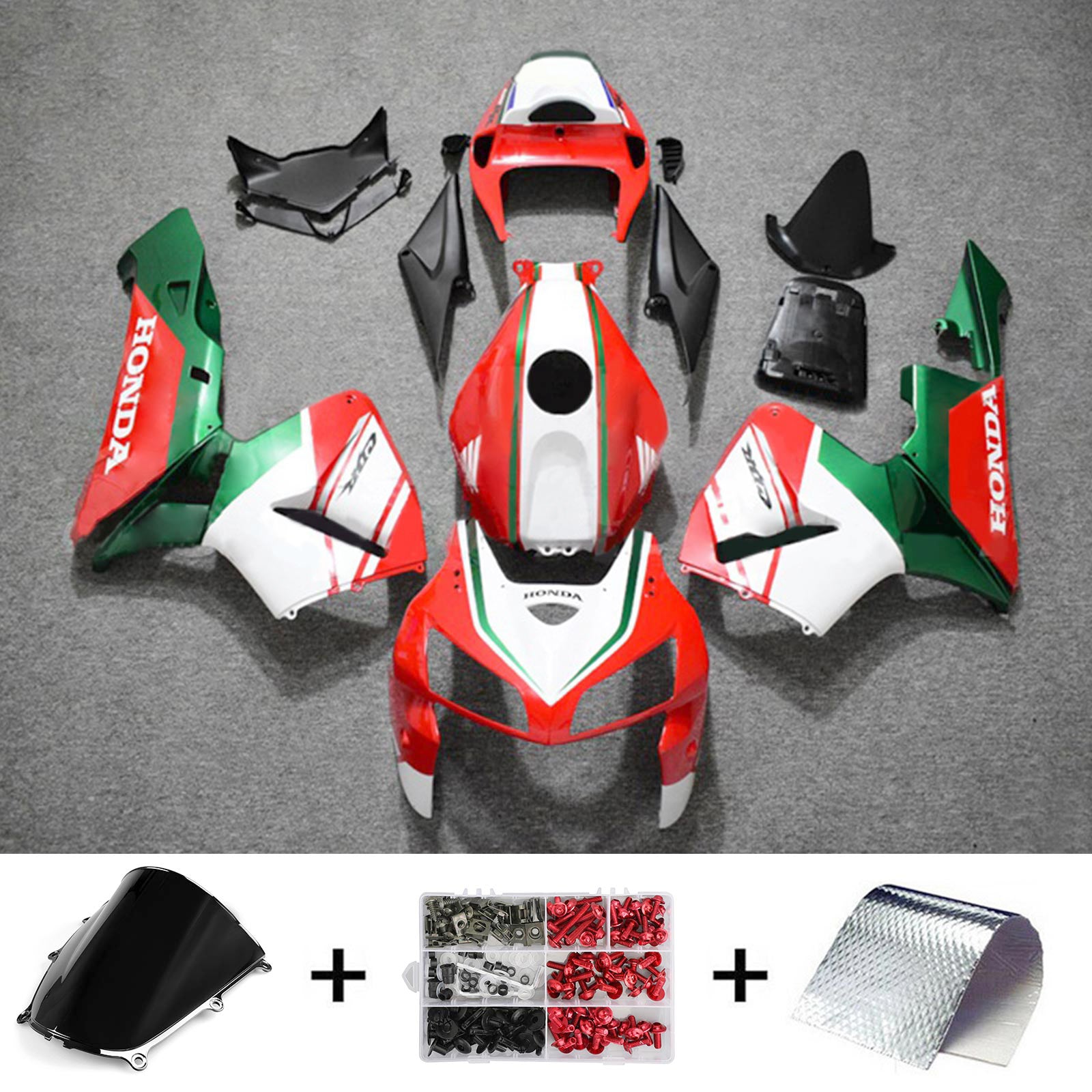 Amotopart 2005–2006 Honda CBR600RR Rot Weiß Grün Verkleidungsset