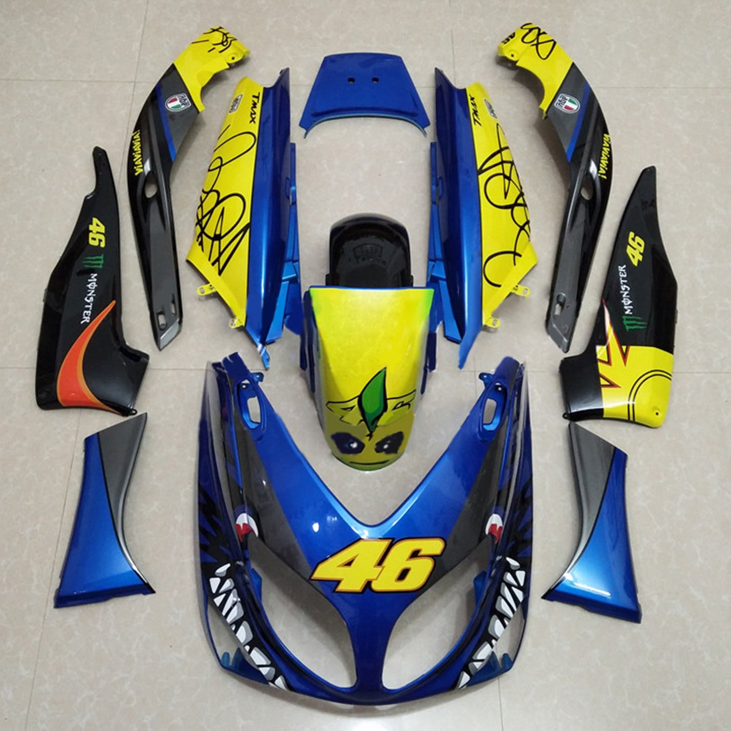 Amotopart 2001-2007 T-Max Yamaha Kit de carenado azul y amarillo