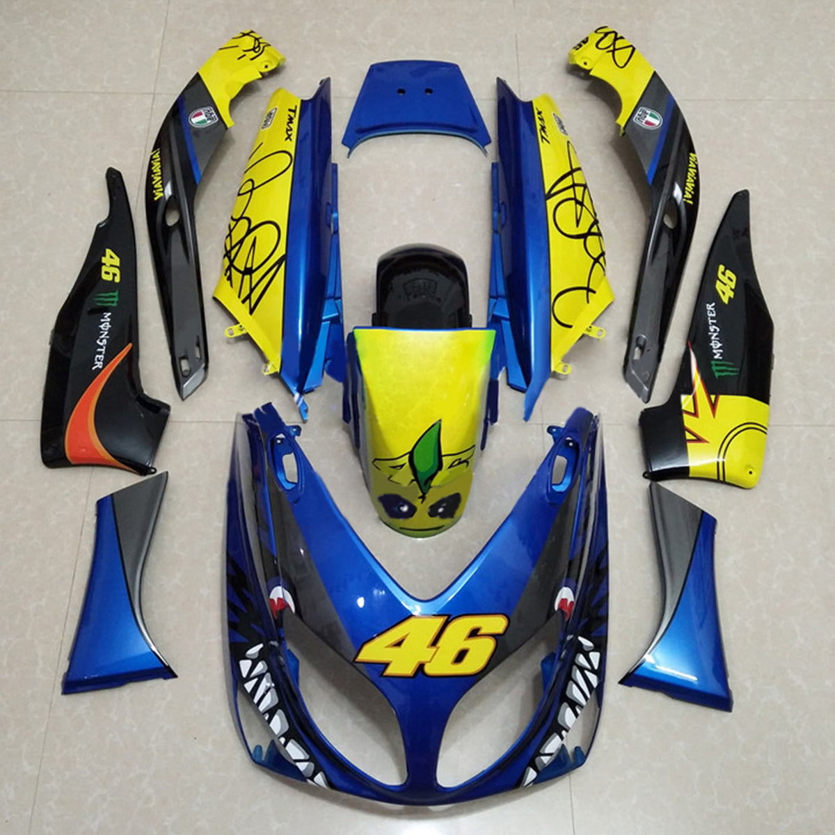 Amotopart 2001–2007 T-Max Yamaha blau-gelbes Verkleidungsset