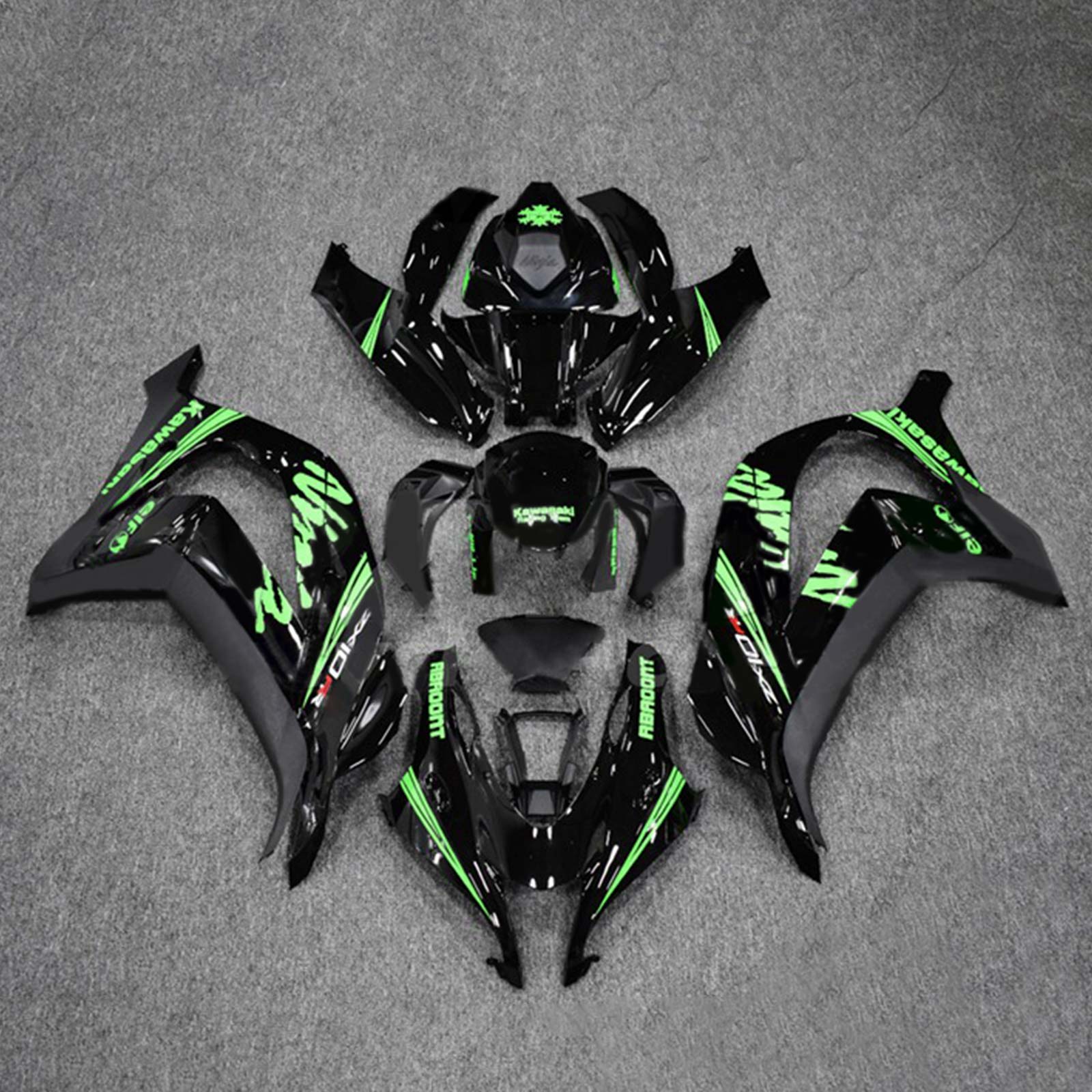 Amotopart 2016-2020 ZX10R Kawasaki グリーン&ブラック Style2 フェアリングキット