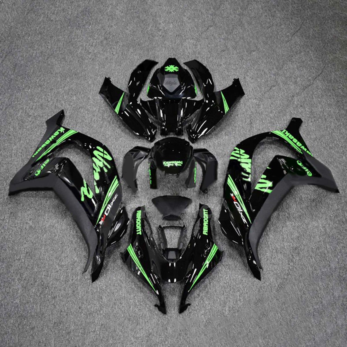 Amotopart 2016-2020 ZX10R Kawasaki Kit de carenado verde y negro Style2